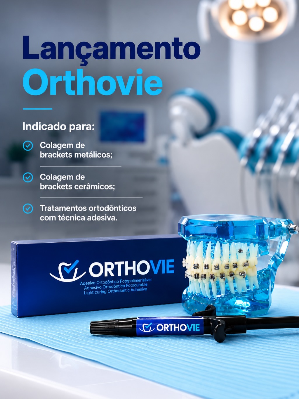 Chegou Orthovie.
Precisão e segurança para cada etapa do tratamento ortodôntico.
O Orthovie é um adesivo ortodôntico fotopolimerizável desenvolvido para proporcionar excelente adesão entre o bracket e a superfície dental, trazendo mais segurança clínica e praticidade durante a colagem.
Indicado para brackets metálicos e cerâmicos.
Orthovie. Tecnologia e confiança para a ortodontia.