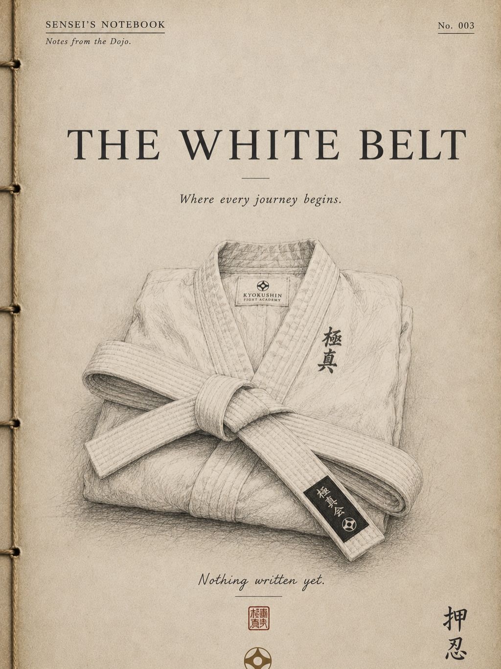 SENSEI’S NOTEBOOK — No. 003 | The White Belt
Every karateka begins in the same place.
A white belt carries no titles, no victories and no reputation. It asks only for the courage to enter the dojo and the humility to learn.
With time, the colour may change. Technique improves. Experience grows. Perhaps one day, that same belt becomes black.
But progress brings a new responsibility: never losing the willingness to be a beginner.
In Japanese philosophy, this is 初心 — Shoshin: the beginner’s mind. To remain curious. To listen carefully. To approach even familiar lessons as though there is still something to discover.
Because the greatest danger in learning is not knowing too little.
It is believing we already know enough.
初心忘るべからず。
Never forget the beginner’s mind.
What can a black belt still learn from a white belt?
押忍
#kyokushin #karate #motivation