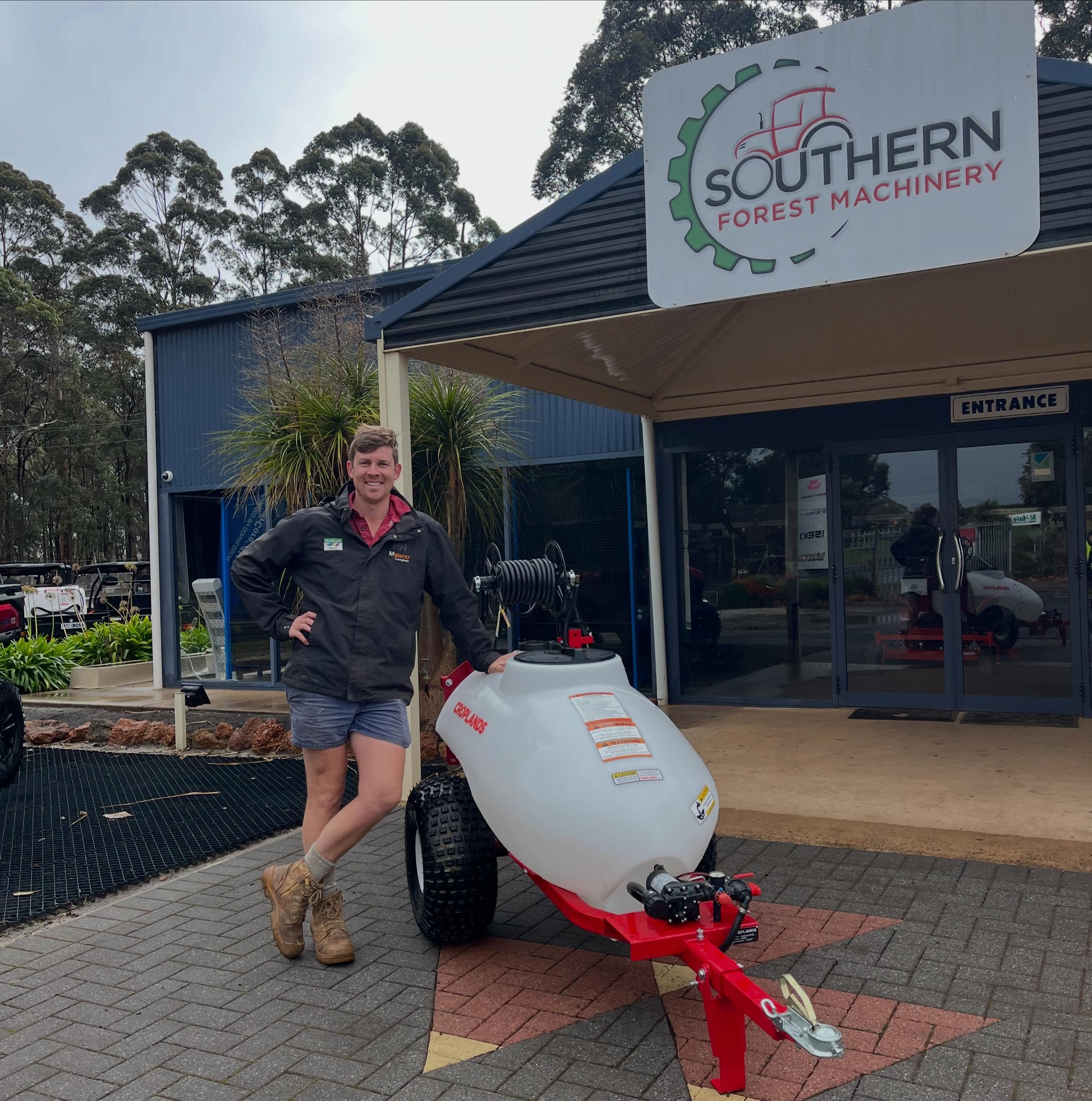 Another Croplands sprayer out the door - only one more in stock!
The Croplands TrailPak 300 with XT Boomless Nozzle Kit is a tough, versatile spraying solution designed for towing behind a quad bike, UTV or ute. Its flotation tyres and rugged chassis make it ideal for maintaining firebreaks across rough, undulating and boggy terrain, while the boomless nozzle delivers an even spray pattern without the risk of a conventional boom striking obstacles.
Key features:
* 300-litre UV-stabilised tank
* XT boomless spray coverage up to 6.5 metres
* 20 L/min 12-volt pump with pressure regulator
* Flotation tyres and sturdy axle
* Rugged one-piece chassis
* 10-metre hose reel and spray lance
* Large filling lid with strainer
* Safety hitch and parking stand
A big thank you to Tom and Bridie for their valued support!
Come in or call up the Southern Forest Machinery team to discuss your sprayer requirements.
#croplands #trailpak300 #spraying #franklandriver
