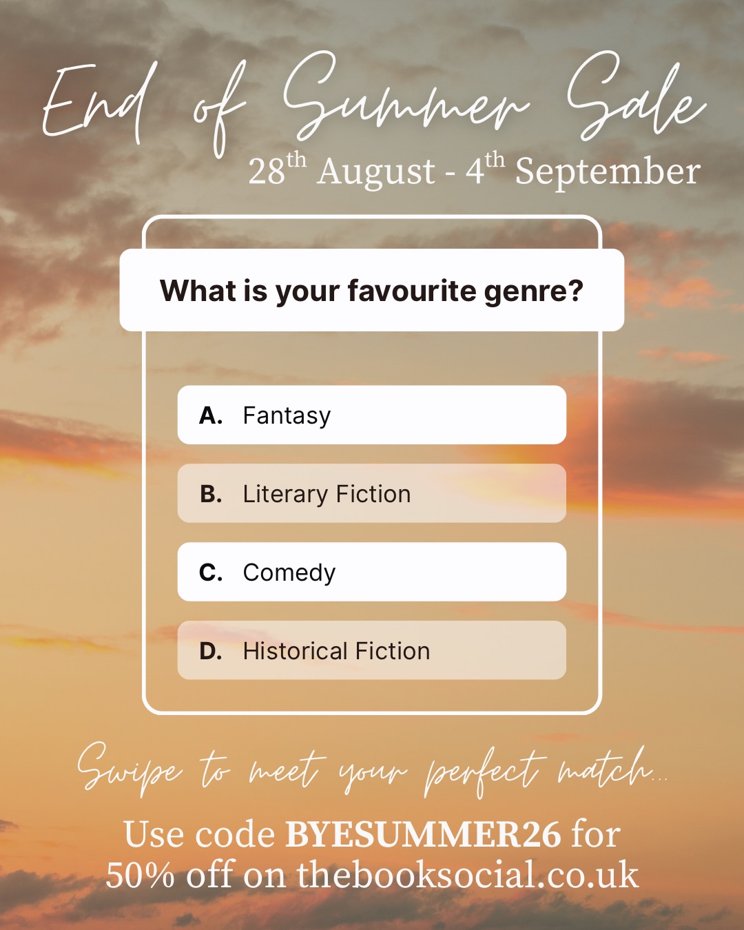 Can’t decide what to grab in our 50% off sale? Here’s a handy quiz 😁
Head to the link in our bio 📚
#Sale #Bookstagram #ReadingRecommendation #TheBookSocial #Books