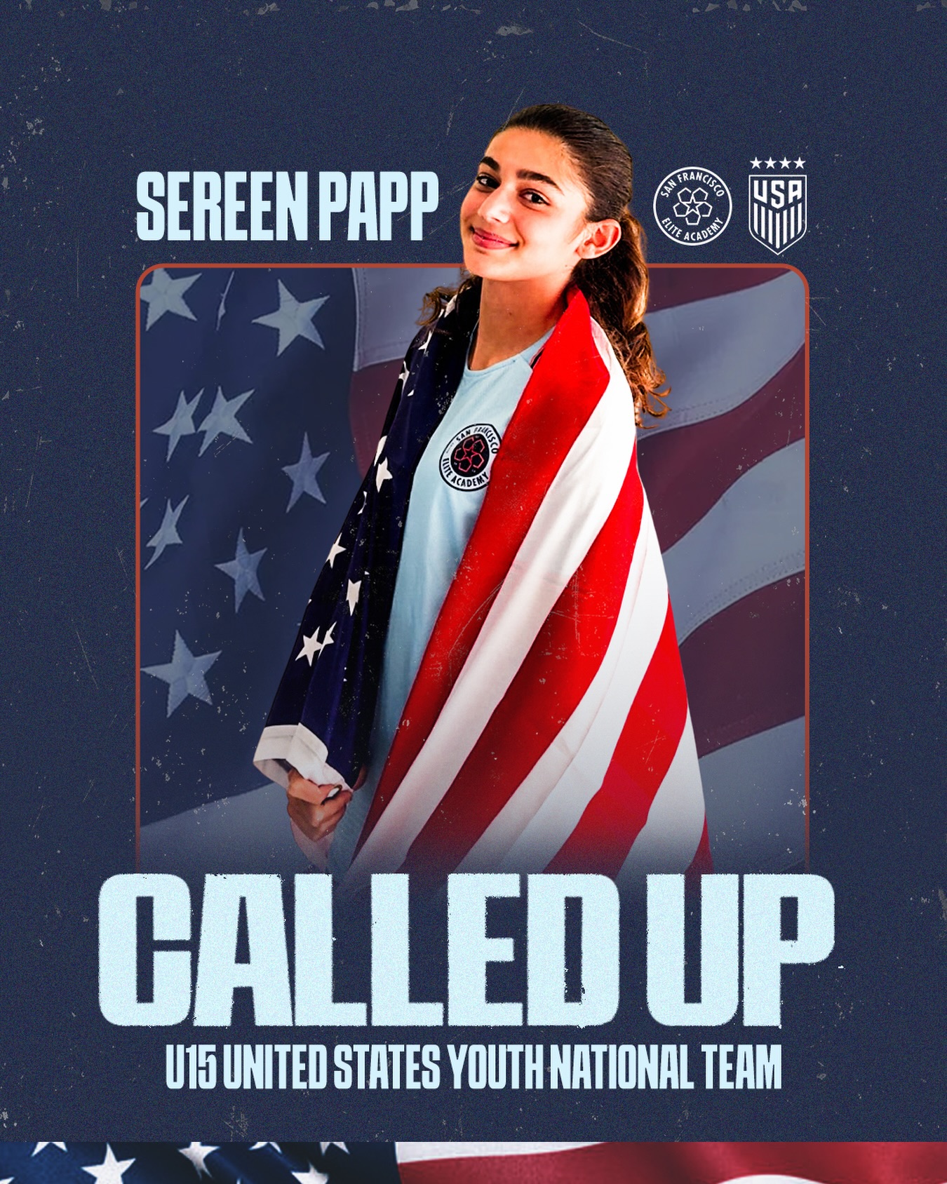 A moment years in the making. 🇺🇸
Countless training sessions. Countless games. The work when no one is watching, and the commitment to keep getting better every day.
Now, Sereen Papp has earned the opportunity to represent her country.
Sereen has been called into the U-15 Girls @usynt Camp, the latest step in a journey that she continues to make her own.
She’ll head into camp as the only player selected from Northern California, while also making history as the first player representing a San Francisco club to be called into a U.S. Youth National Team camp.
Those are special milestones. But more than anything, this is Sereen’s moment.
An opportunity she earned through her talent, her work, and her belief in where the game could take her.
From San Francisco to the U.S. Youth National Team. 🇺🇸
We are incredibly proud of you, Sereen. Go enjoy every second of it.
#WeAreSFEA | #SiempreComoUno | #BuiltInTheCity