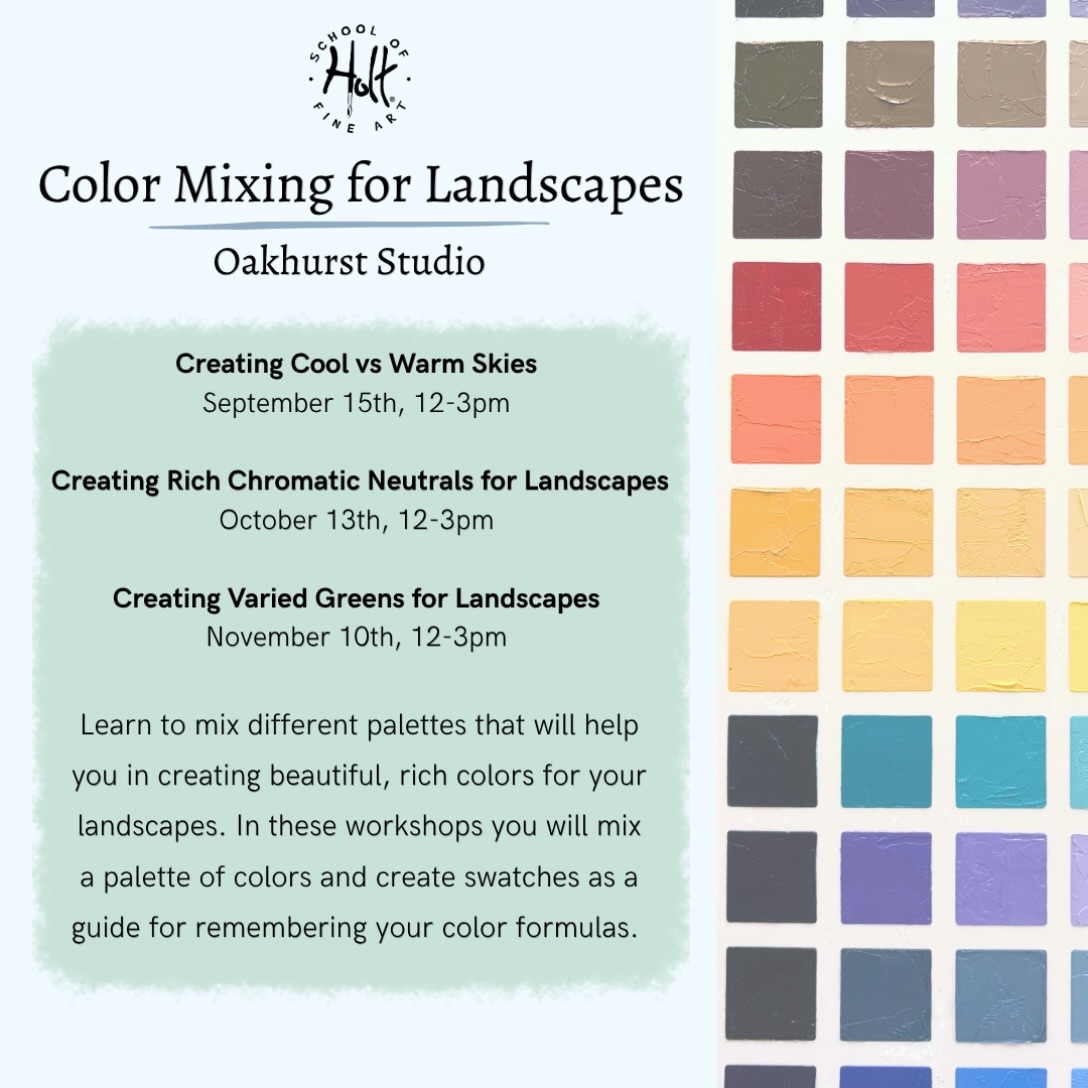 Come practice mixing landscape colors with us! We will be focusing on mixing colors for a different landscape each week. 🎨