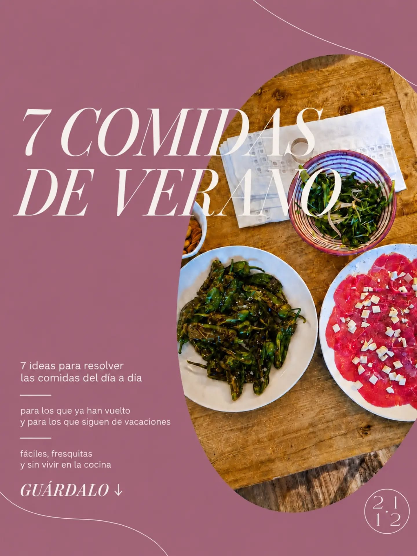 ¿Qué comemos hoy? 🫠 La pregunta que vuelve tanto si ya estás de vuelta como si todavía sigues de vacaciones.
He reunido 7 comidas de verano fáciles, frescas y muy de diario ☀️ Platos que puedes combinar, intercambiar y preparar para comer, cenar o llevarte donde quieras.
Además, entre las diapositivas encontrarás algunos vídeos con las recetas 🎥 y compartiré alguna más por stories para completar el menú 👩🏻🍳
Desliza, elige tu favorita y guarda el carrusel para esos días en los que no sabes qué preparar 🤍
¿Cuál harías primero? 👀
#ComidasDeVerano #RecetasFáciles #MenúSemanal
Aquí tienes las 7 combinaciones completas para verlo todo de forma rápida 👆🏻
Puedes seguirlas tal cual, intercambiar acompañamientos o añadir uno de los cinco dulces cuando te apetezca.
No es un menú cerrado: son ideas para resolver comidas y cenas sin tener que pensar demasiado 🤍
Guarda esta diapositiva para volver a ella durante la semana.
🥩 CARPACCIO DE TERNERA
1️⃣ Coloca el carpaccio bien frío sobre un plato.
2️⃣ Añade rúcula y parmesano en lascas.
3️⃣ Termina con sal en escamas, pimienta negra y un hilo de AOVE.
🌶️ PIMIENTOS DE PADRÓN
1️⃣ Calienta una sartén con muy poco aceite.
2️⃣ Añade los pimientos y cocínalos 8–10 minutos a fuego medio-alto, moviéndolos, hasta que estén tostados.
3️⃣ Termina con sal en escamas.
También puedes hacerlos en airfryer: 190 °C durante 8–10 minutos, removiendo a mitad de cocción.
🍅 TARTA SALADA DE CHERRIES Y BURRATA
1️⃣ Extiende la masa de hojaldre, pincha el centro y dobla ligeramente los bordes.
2️⃣ Reparte los tomates cherry partidos y añade sal, pimienta y AOVE.
3️⃣ Hornea a 200 °C durante 20–25 minutos, hasta que la masa esté dorada.
4️⃣ Deja templar y coloca la burrata en el centro.
🥗 ENSALADA VERDE
1️⃣ Mezcla rúcula, parmesano en lascas y cebolleta muy fina.
2️⃣ Aliña con vinagre de Jerez, AOVE y sal justo antes de servir.
🐟 LUBINA, DORADA O VENTRESCA
1️⃣ Seca bien el pescado y añade sal, pimienta y un poco de AOVE.
2️⃣ En airfryer: cocina aproximadamente 6 minutos a 180 °C.
3️⃣ A la plancha: empieza por la piel y cocina 2–3 minutos por cada lado, según el grosor.
🥒 ENSALADA DE CALABACÍN
1️⃣ Corta el calabacín mu