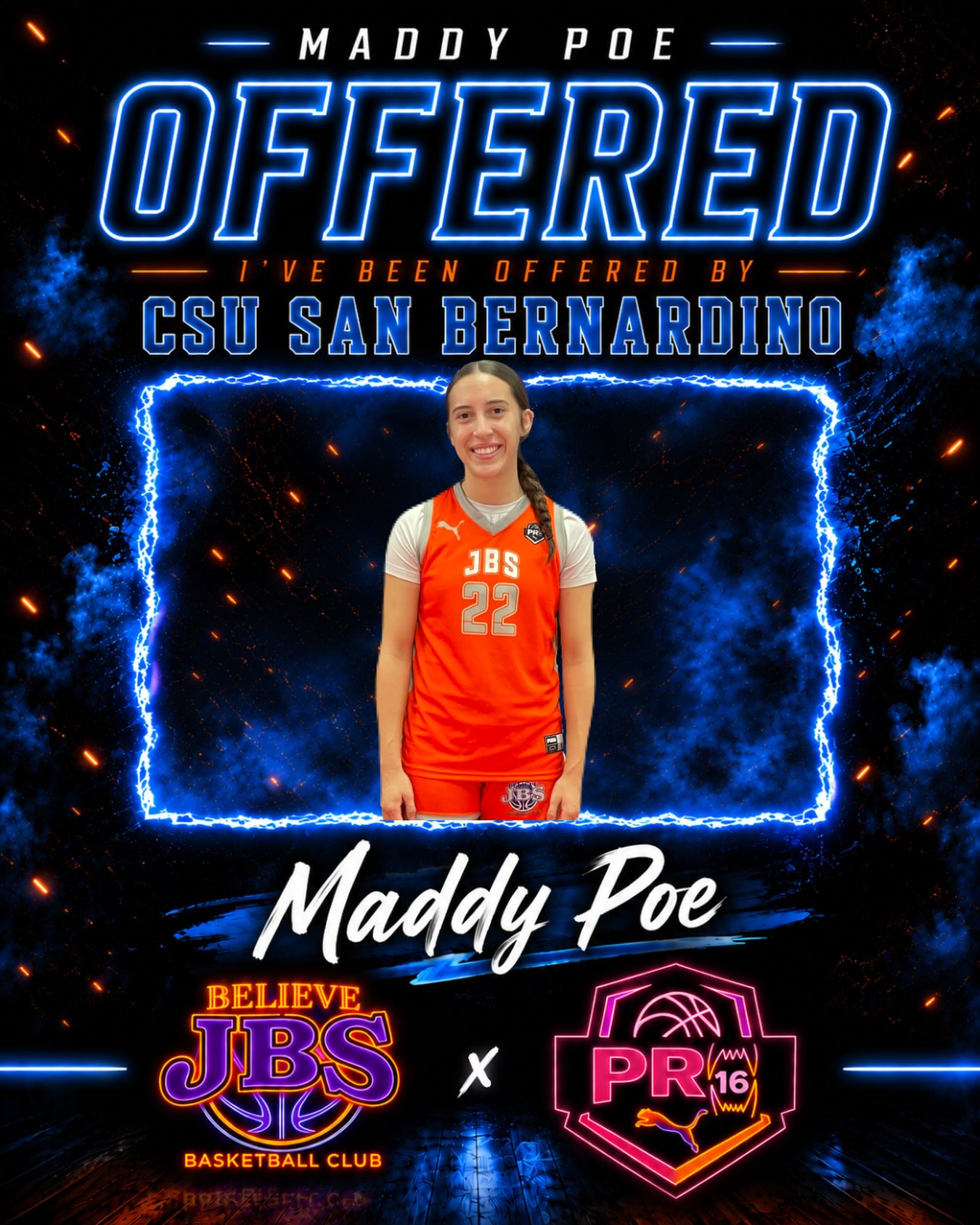 Congrats to Maddy Poe on picking up another offer to CSU San Bernardino. Keep them coming! We are so excited for you…Just believe… 🏀🔥🏀