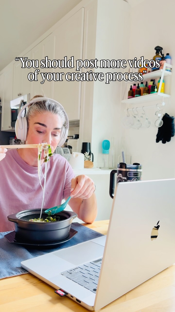 “Share more behind the scenes! We’d love to see your creative process!”
Alas… most days, it looks a lot like this 🤪
Not every day is glamorous photo shoots, gorgeous outfits and clients working the camera.
Sometimes it’s me at my kitchen table, answering a mountain of emails, editing galleries, building creative decks and eating enough homemade Korean hot pot to keep the ideas—and me—alive.