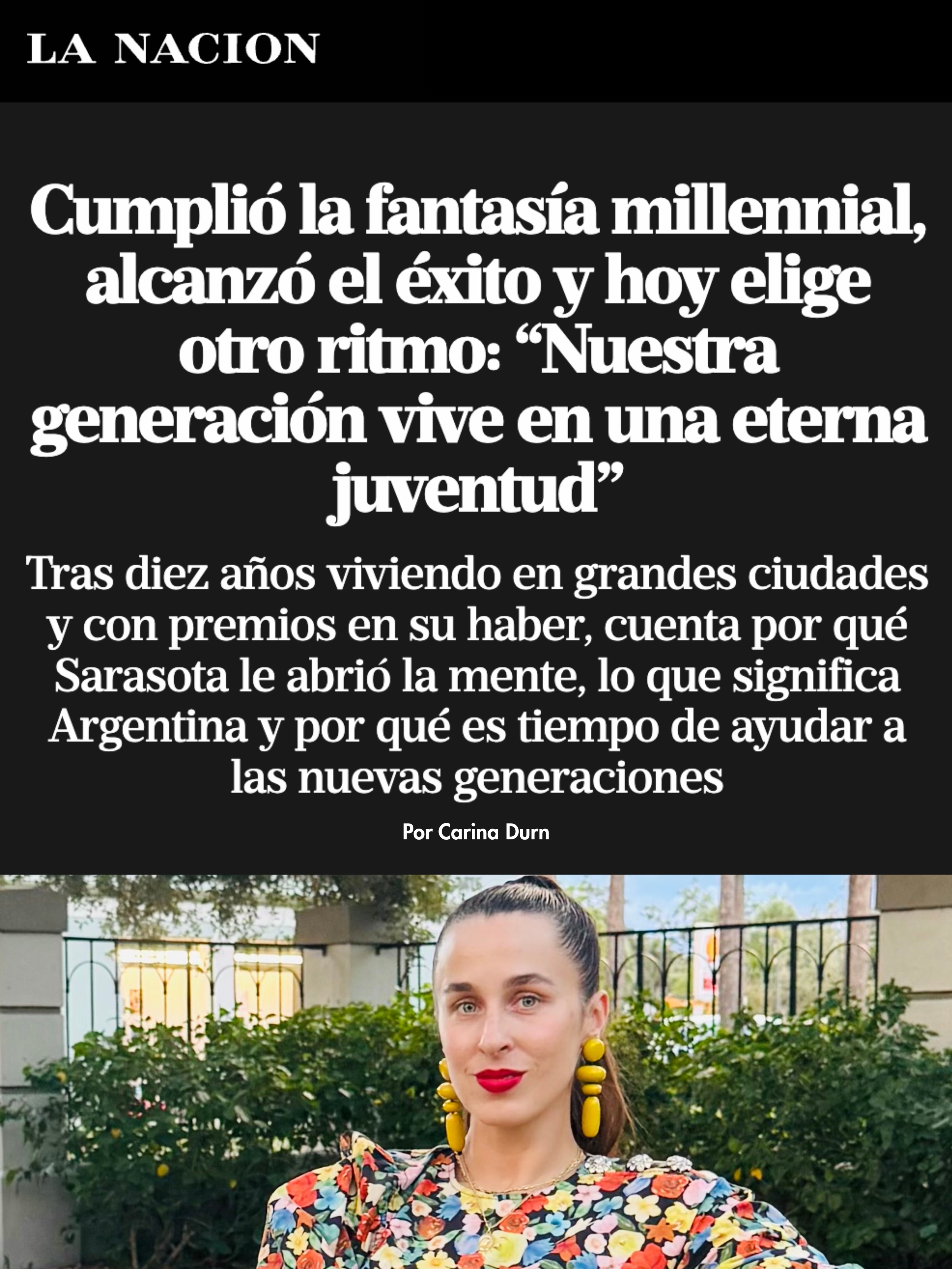 Compartí algunas reflexiones con @carinadurn para @lanacioncom sobre los caminos inesperados que nos van formando: emigrar, crear, emprender, enseñar, volver al origen y también aprender a vivir a otro ritmo.
Es una experiencia un poco surrealista ser retratada por la pluma de otra persona. Con Carina venimos teniendo conversaciones desde hace tres años, primero para una nota anterior y ahora para esta. Fue especial descubrir cómo fue hilando ciudades, proyectos, preguntas y distintas etapas de mi vida en una historia que, al leerla, también me permitió mirar mi propio recorrido desde otro lugar.
Quizás eso sea parte de la magia del arte narrativo: poder contar una historia y, al hacerlo, encontrar una nueva forma de mirar aquello que creíamos conocer.
Gracias, Carina, por la sensibilidad, la escucha y por este retrato tan especial. Y gracias @lanacion por el espacio 🤍
#Creatividad #EmprendimientoCreativo #creativeentrepreneurship