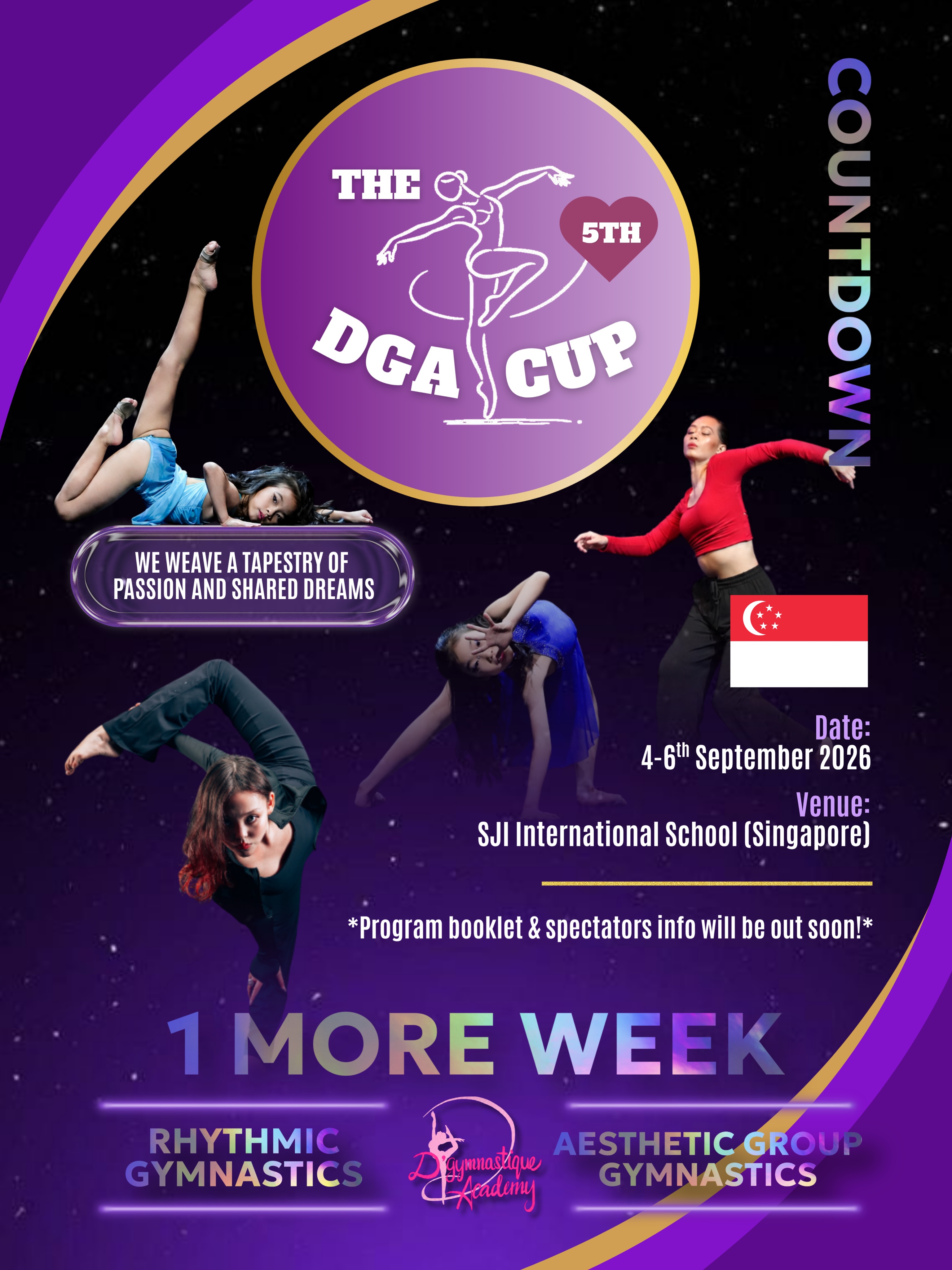 OMG! Weโre officially just 1 WEEK AWAY from our 5th DGA Cup!๐คฉ
Get ready to be inspired and mesmerised by an exciting line-up of performances from our very own Team DGA gymnasts & coaches, alongside so many incredible gymnasts, coaches and officials joining us from different countries! ๐๐
We canโt wait to welcome everyone and celebrate the beauty, passion and spirit of Rhythmic Gymnastics & Aesthetic Group Gymnastics together!๐
The countdown is ON!
โก๏ธYou are charged for greatnessโก๏ธ
#DGACup2026 #Countdown #RhythmicGymnastics #AestheticGroupGymnastics #TeamDGA