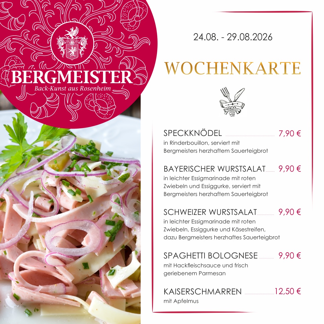 Hey Leute, es ist wieder Zeit für die neue Wochenkarte im Café BERGMEISTER! 🎉
Dieses Mal haben wir fünf leckere Schmankerl für euch zur Auswahl:
🥣 Speckknödel in Rinderbouillon – wärmend und herzhaft
🥗 Bayerischer Wurstsalat – klassisch und frisch
🥗 Schweizer Wurstsalat – mit leckerem Käse
🍝 Spaghetti Bolognese – Pasta-Liebhaber aufgepasst!
🍮 Kaiserschmarren mit Apfelmus – süßer Abschluss garantiert
Perfekt für eure Mittagspause hier in Rosenheim! Kommt vorbei, gönnt euch was Feines und tankt neue Energie für den Tag.
Wir freuen uns auf euch! 💚
Euer Team vom Café BERGMEISTER
#cafébergmeister #bergmeister #Leckereien #Schmankerl #FoodieHeaven #LeckerEssen #EssenWieBeiMama #herzhaft #speckknödel #wurstsalat #spaghettibolognese #kaiserschmarren #mittagspause #lunchbreak #maxjosefsplatzrosenheim #rosenheim #pause #mittagessen #frischeküche #wochenkarte
