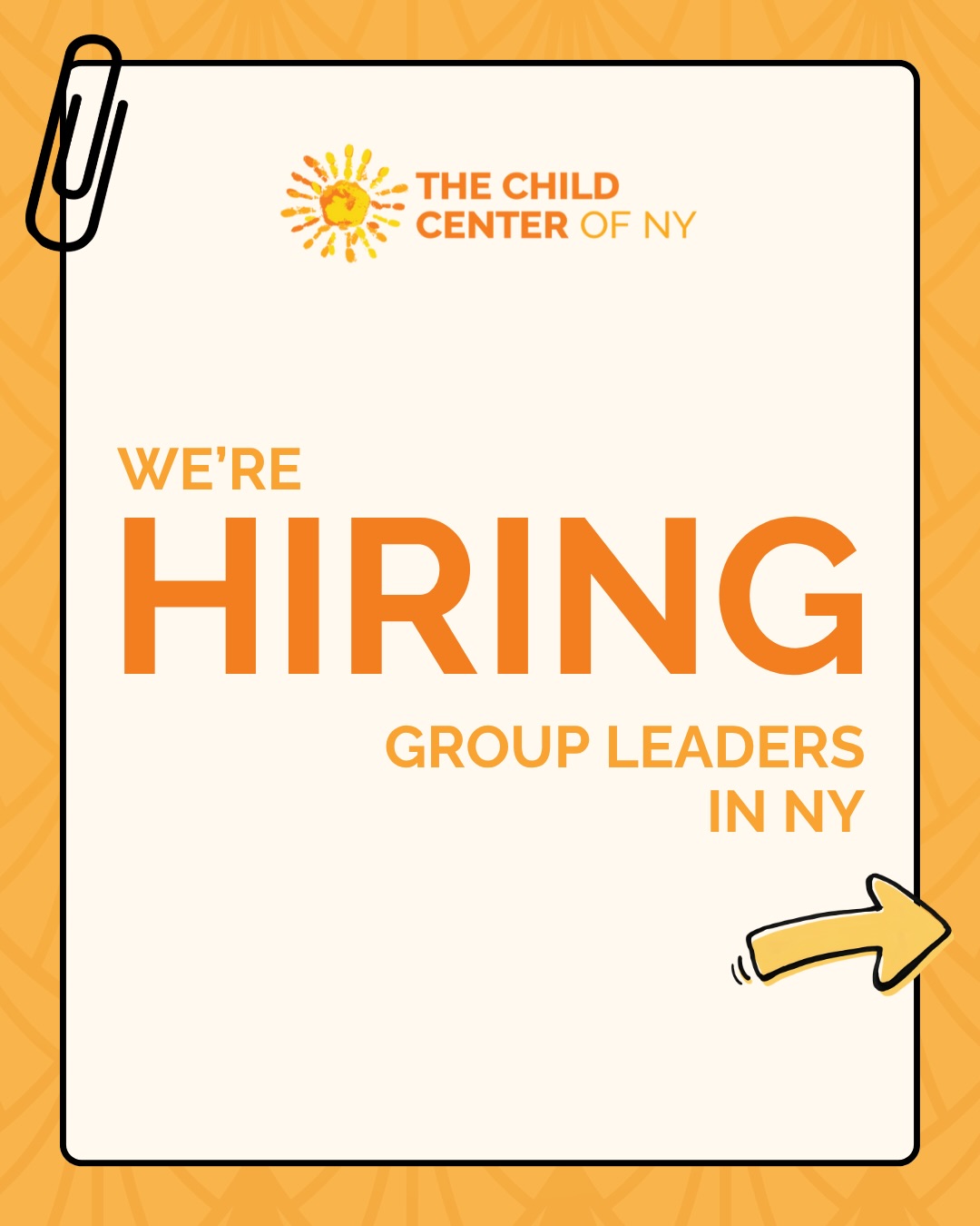 The Child Center of NY is hiring Group Leaders across New York.
If you love working with kids and want a role that actually fits your schedule, this is it. As a Group Leader on our youth development team, you’ll keep students learning, active, and supported after the school day ends, all in service of our mission to help children build healthy, successful lives.
The details:
Part-time, in person, New York only
$18 per hour
Applications close September 18 at 12PM ET.
Apply now: childcenterny.org/careers
Know someone who’d be great with kids? Tag them or share this post.