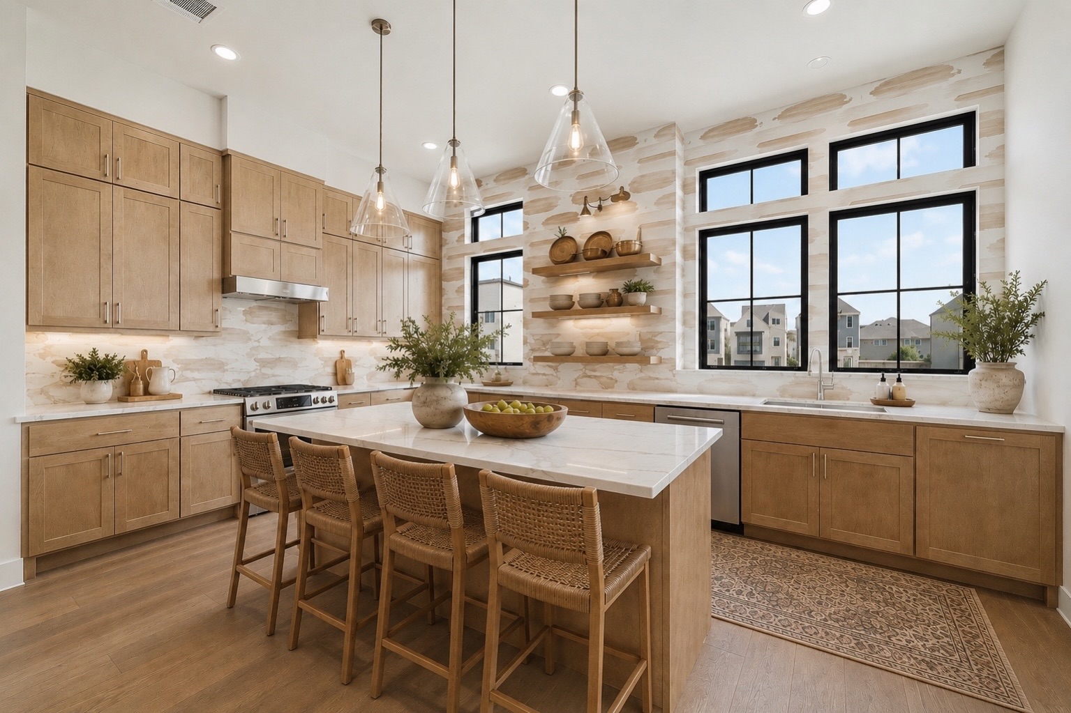This kitchen gets the mix just right. Warm wood cabinetry, a huge island, tons of natural light, and windows that make the whole room feel open and bright.
Riverway knows the kitchen is where so much of everyday life happens, and we love creating spaces that feel just as good to live in as they look.
Looking for a Riverway home of your own? Send us a message and let’s find the right one!
Houston new construction | Houston luxury homes | Houston home builder | New homes in Houston | Riverway Homes