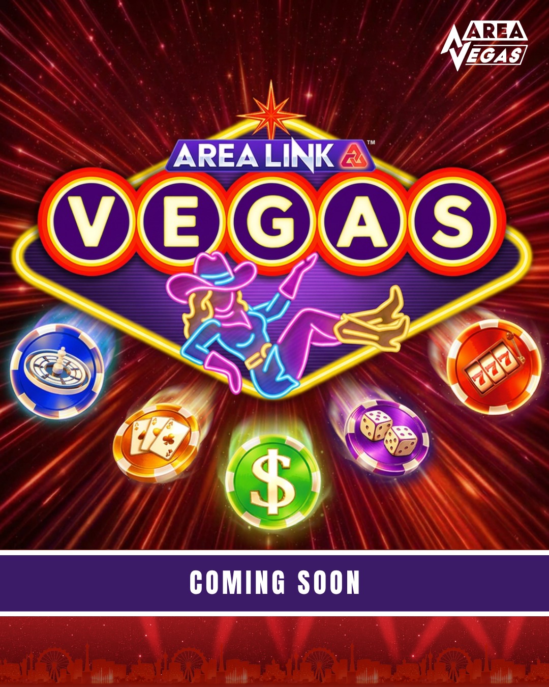 Las Vegas style is about to hit the reels! š°
Area Link⢠Vegas is coming September 16, combining the signature Area Link⢠experience with dazzling lights, premium casino flair, and dynamic Chip Upgrades.
Consider this your invitation to the Strip! š¾