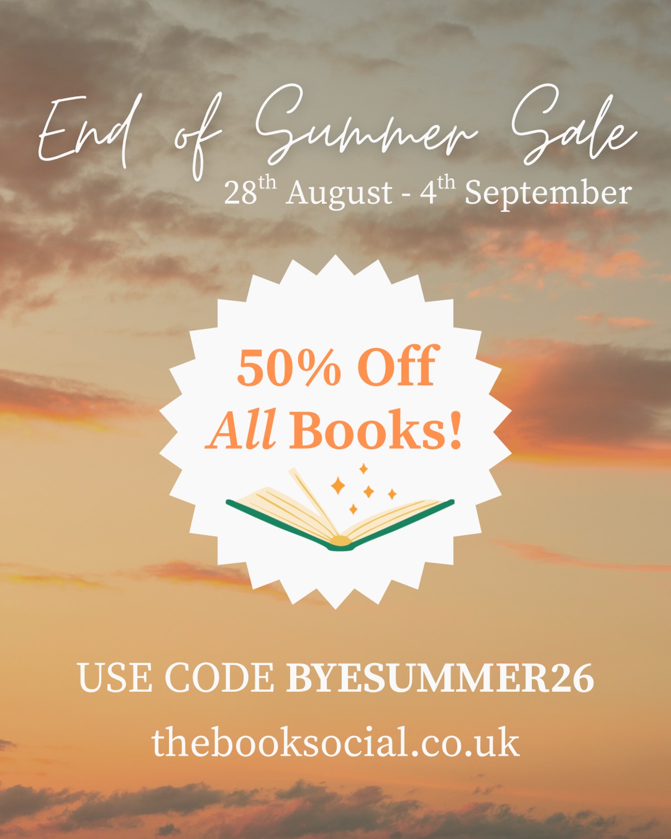 As the sun sets on Summer 2026, we’re having a final blowout with 50% off everything at thebooksocial.co.uk 🥳
Use code BYESUMMER26 from Friday 28th August until Friday 4th September 🩷
#TheBookSocial #EndOfSummerSale #Sale #bookstagram #ReadingRecommendations