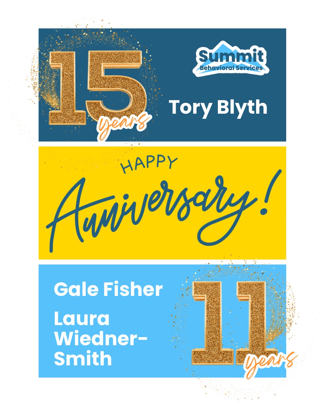 Celebrating the people who make Summit what it is!
July and August brought so many milestones, and we’re especially grateful to celebrate some incredible long-term commitments. Tory is celebrating 15 years with Summit, and Gale and Laura are celebrating 11 years! These milestones represent more than time on the calendar—they reflect years of dedication, growth, relationships, and a lasting impact on the people and communities we serve.
To everyone celebrating an anniversary this summer, whether it’s your first or your fifteenth: thank you for being part of Summit. We’re so glad you’re here! 🎉
#summitbehavioralservices #ABAtherapy #kansascityautism #behavioralsupport #appliedbehavioranalysis
