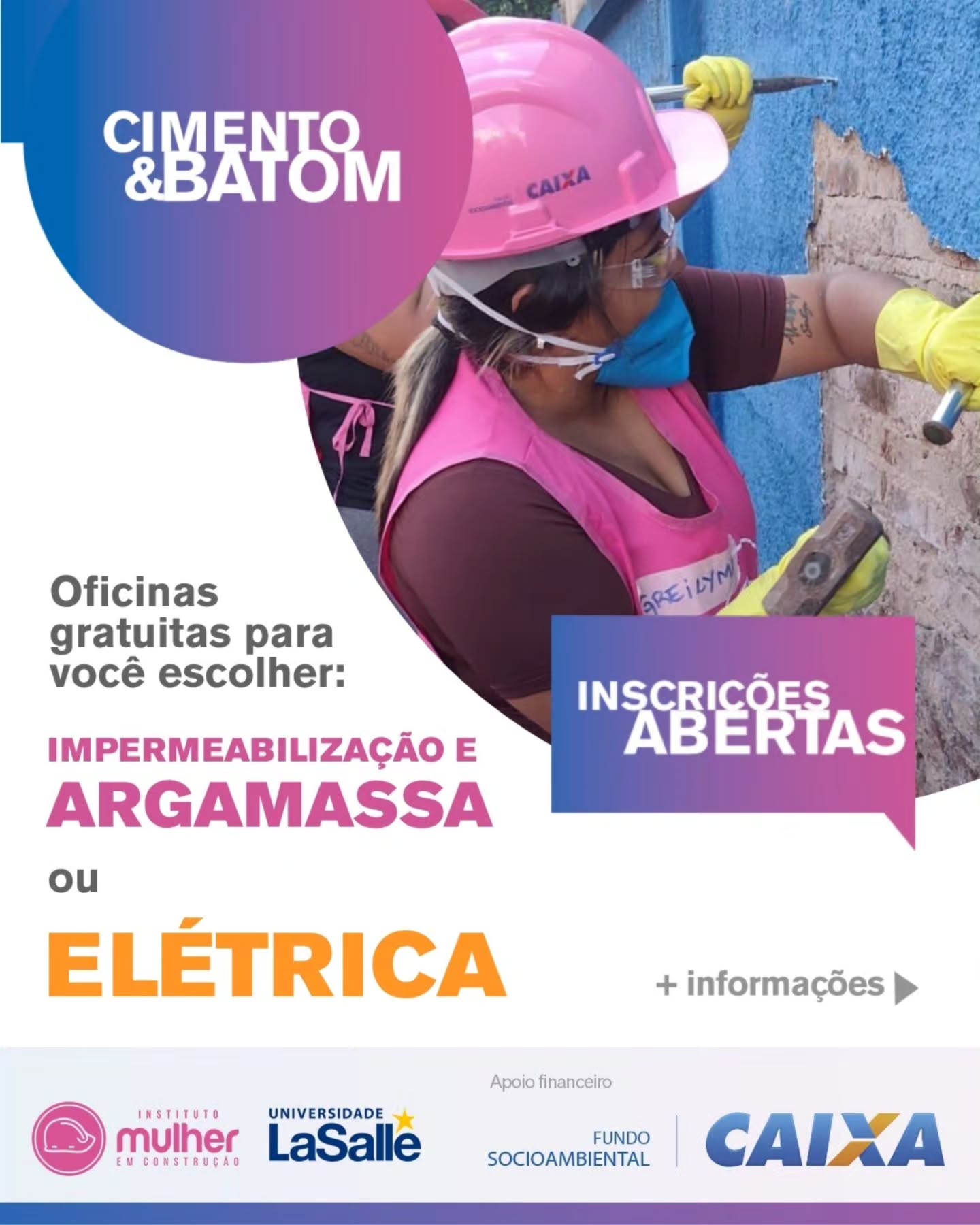 ATENÇÃO, mulheres de Eldorado do Sul (RS): tem oficinas novas chegando! 💗
Estão abertas as inscrições para duas oficinas gratuitas do programa Cimento & Batom, do Instituto Mulher em Construção.
Você pode escolher entre:
🧱 IMPERMEABILIZAÇÃO E ARGAMASSA
💡ELÉTRICA
A iniciativa acontece com apoio financeiro da @caixa , por meio do Fundo Socioambiental, e é voltada para mulheres que desejam aprender técnicas da construção civil, realizar reparos em casa ou encontrar novas possibilidades de geração de renda e autonomia.
A @prefeldoradodosul gentilmente cedeu espaço para a realização das oficinas destes módulos.
📅 Período das oficinas: 23/09 a 30/09
📍 Local: Eldorado do Sul (RS) | Região Central
🕣 Horário: das 8h30 às 17h
⏱ Carga total: 48 horas (6 dias de curso)
Durante a formação oferecemos:
☕ Café da manhã
🍛 Almoço
🚌 Transporte
💰 Bolsa auxílio (após curso concluído)
⚠️ Vagas limitadas e exclusivas para mulheres.
📲 Inscrições: link na bio ou pelo site
www.mulheremconstrucao.org.br
📞 Informações: (51) 99548-6137
Escolha a sua oficina, inscreva-se e compartilhe este post com outras mulheres de Eldorado do Sul. Uma oportunidade pode ser o começo de muitos novos caminhos.