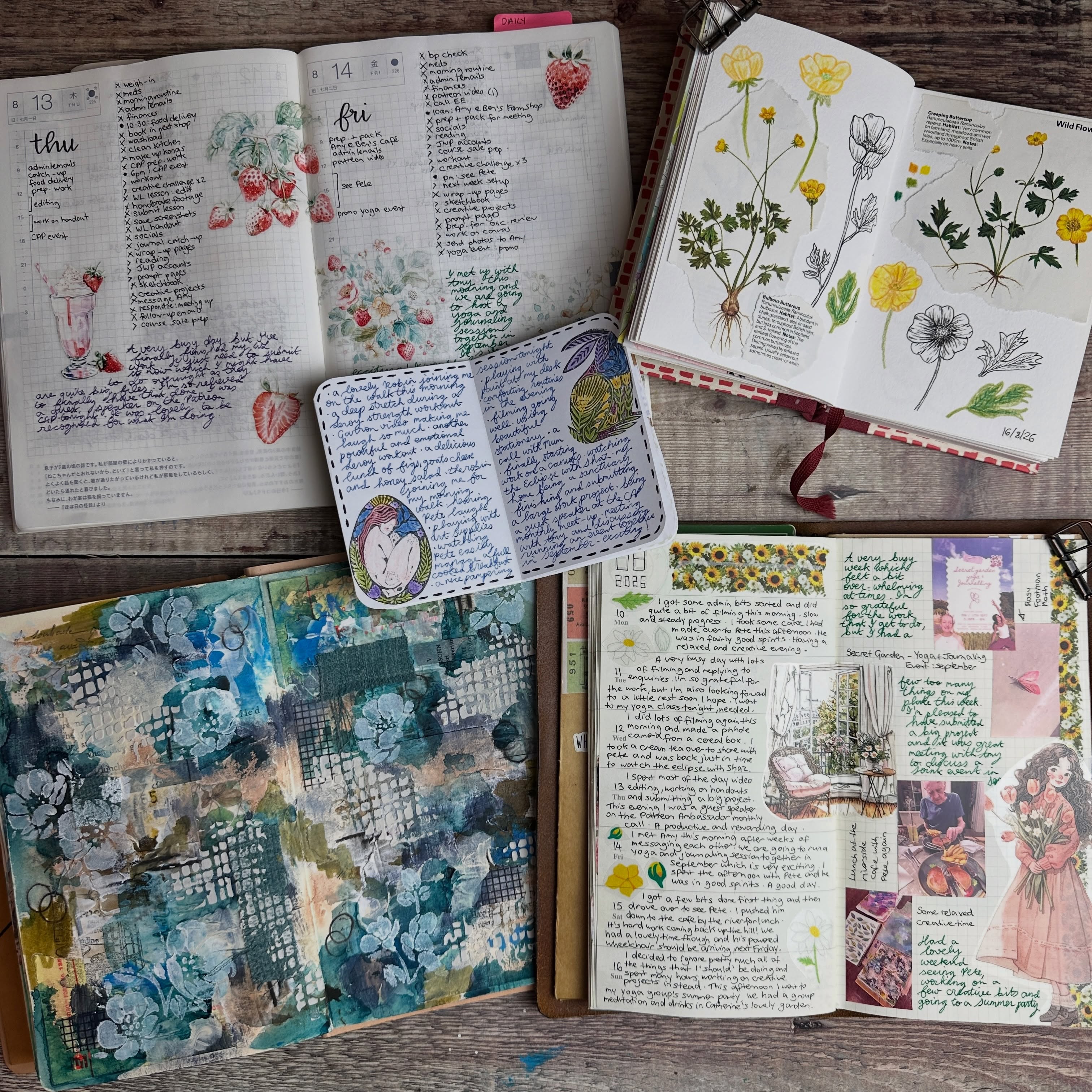 A rather late share of my journals and sketchbooks from a couple of weeks ago. My art journal pages continue to be a work in progress, as I am adding one element to it every day throughout the month. I hope your week has started well 🤗🩵