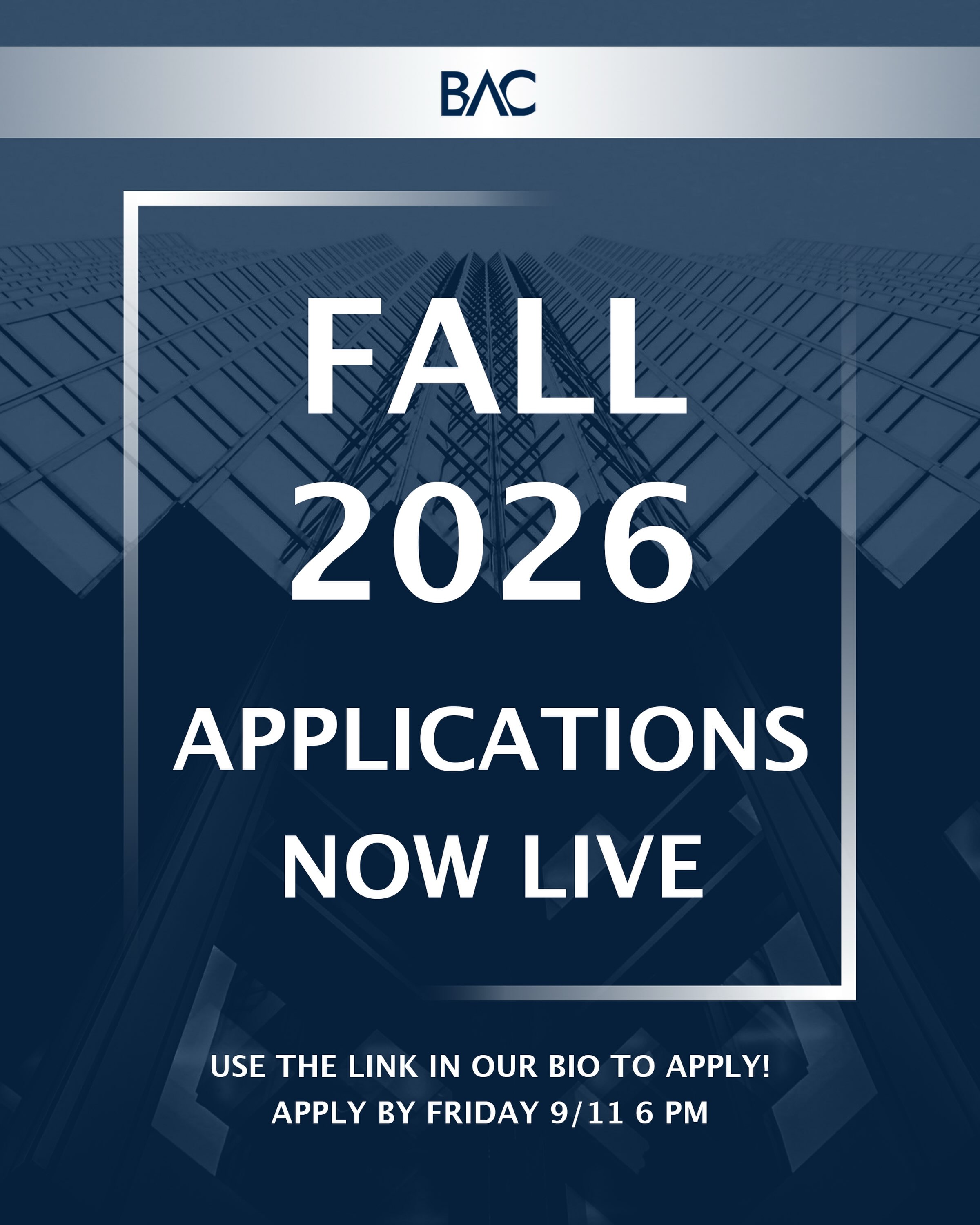Fall 2026 applications are NOW LIVE! Apply by 9/11 at 6 PM using the link in our bio and website 🎉