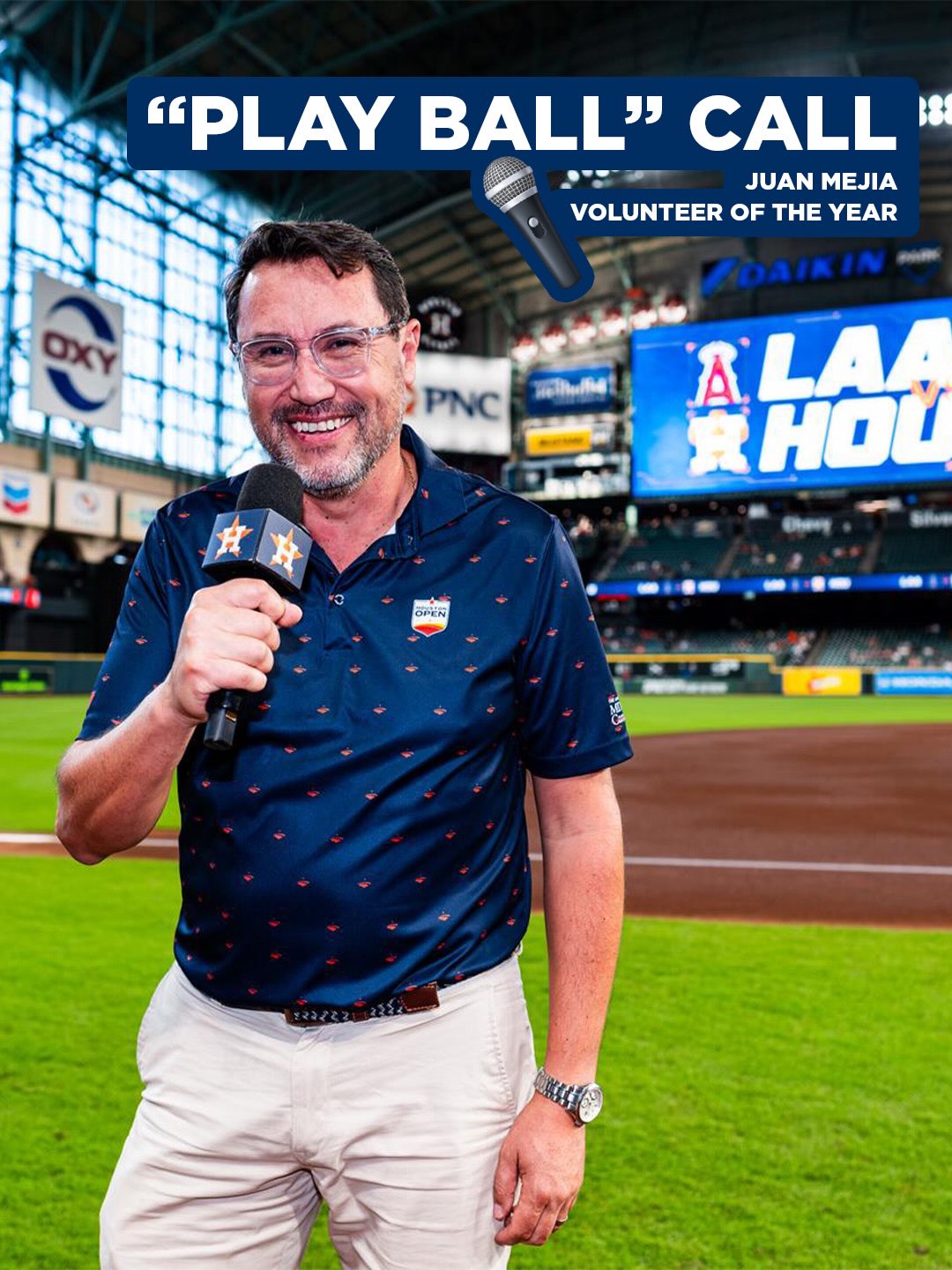 And last but certainly not least, Juan Mejia, Volunteer of the Year, had the honor of calling “Play Ball!” at Daikin Park last week! ⚾️🎤