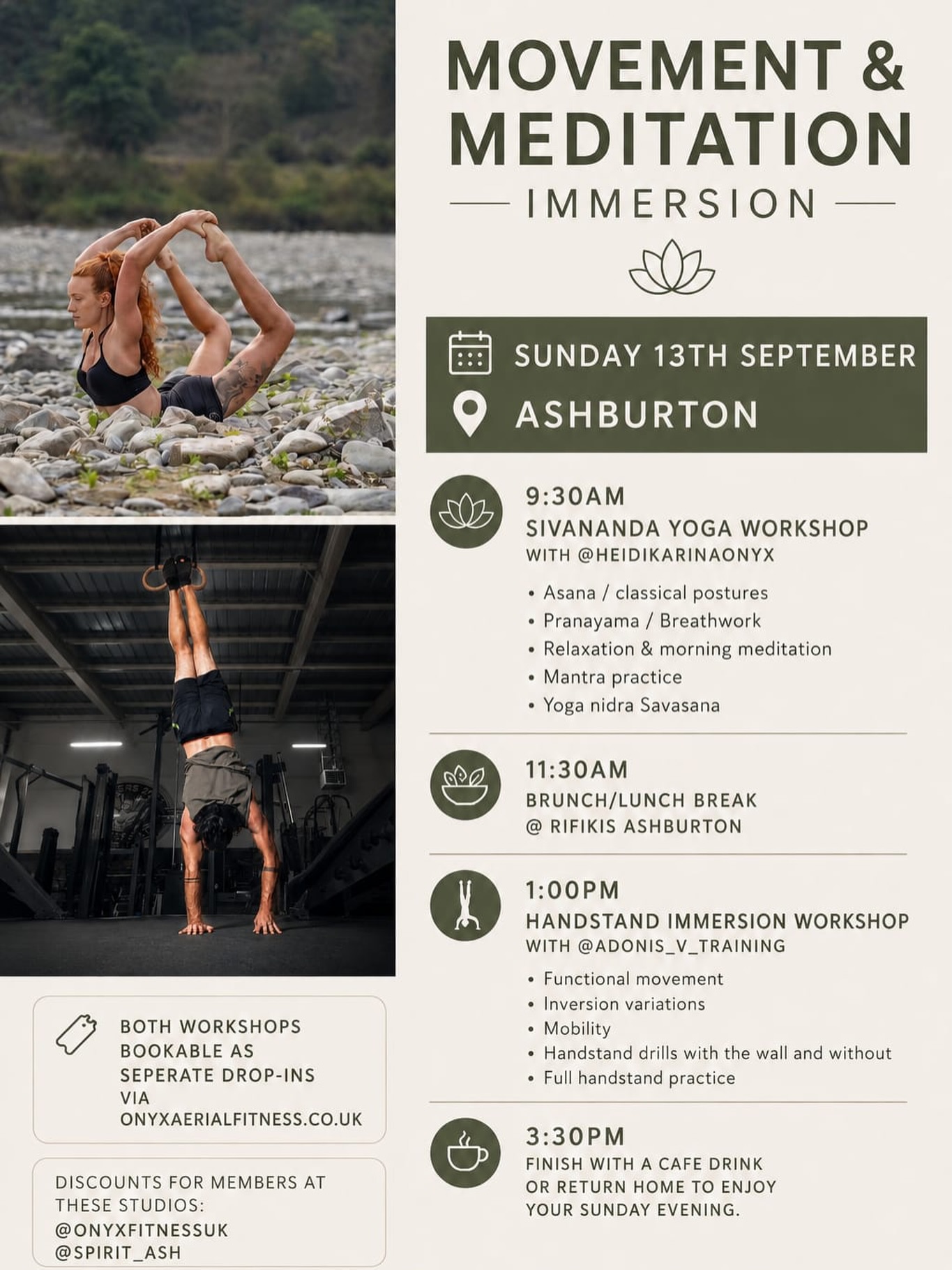 Book now for an immersive day with us 🎪🤸🧘♀️
@onyxfitnessuk
13th September Yoga & Inversions / Hand balancing
With instructors @adonis_v_training 🧞♂️ & @heidikarinaonyx