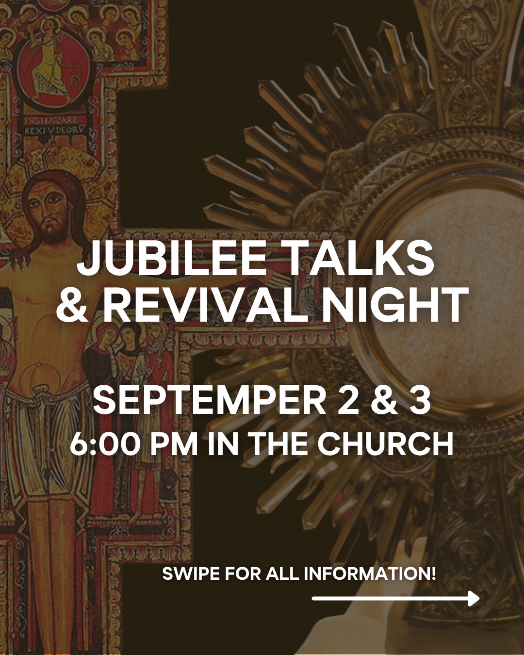 As we continue to celebrate this Jubilee Year at St. Francis, we have two upcoming talks and Revival Night to inspire us to reflect, grow in faith, and journey together as a community.
We’d love for you to join us September 2nd and 3rd! Swipe for all information!