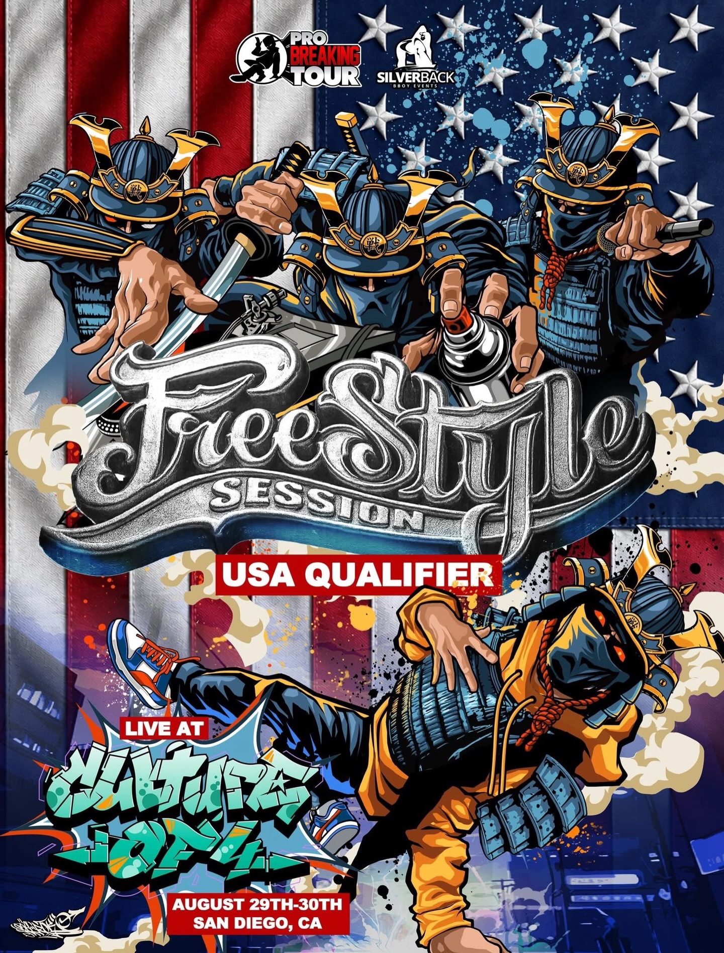 #sdhiphopevents from • @fssworldwide FREESTYLE SESSION USA is going down in America’s Finest City on August 29-30 at @cultureof4!
First wave of pre-sales end on May 20. Register now to receive the lowest price before wave 2 hits on WWW.CULTUREOF4.COM 🔗
Battle Categories:
🔹 5V5 CREW BREAKING
🔹 2V2 KIDS BREAKING (16u)
🔹 1V1 OPEN STYLES
Saturday, August 29 📍 @courtyardlibertystation
— Prelims to Top 8
Sunday, August 30 📍 @belmontparksd @fitsocialsd
— Main Event Battles / Beach Party
Don’t miss out on experiencing the greatest vibes in San Diego!
Flyer rocked by @glenrokart