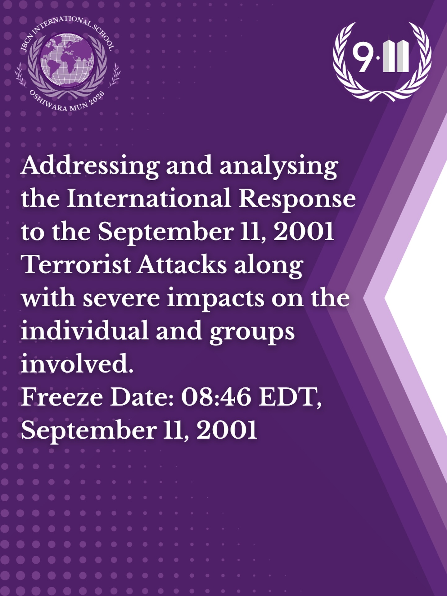 Introducing the agenda for 9/11:
"Addressing and analysing the International Response to the September 11, 2001 Terrorist Attacks along with severe impacts on the individual and groups involved. Freeze Date: 08:46 EDT, September 11, 2001"
See you on the 5th & 6th of September!!