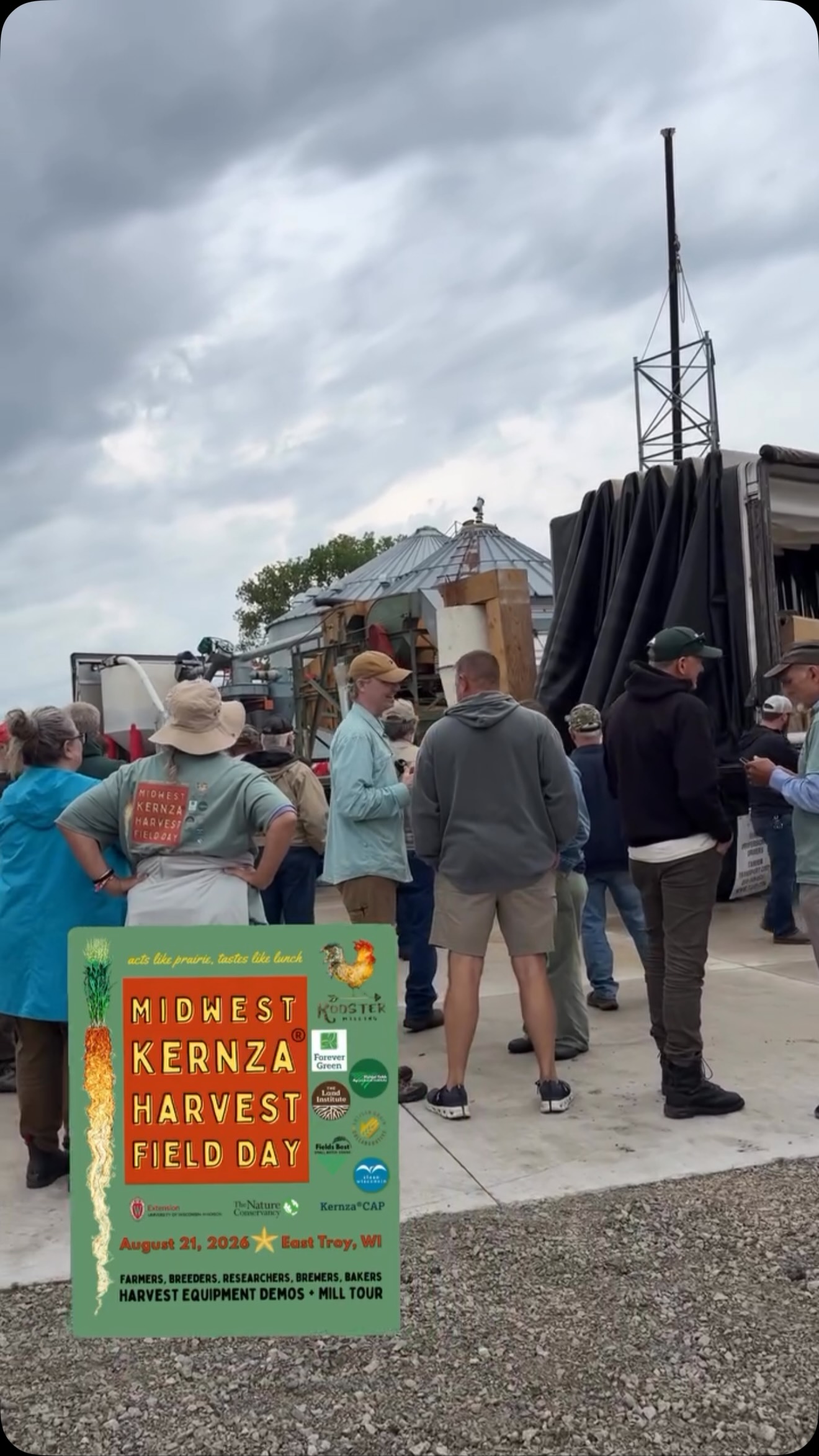 Watching the Kernza cleaning rig in action at Rooster Milling in East Troy, WI. Just one amazing piece of an amazing field day last Friday. Thanks to the 75+ farmers, agronomists, breeders, brewers, and bakers who braved thunderstorms to join us! It is a day we won’t forget.