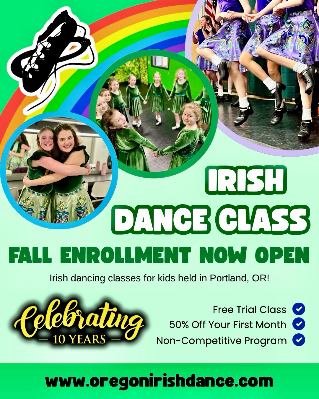 Celebrating 10 Years of Oregon Irish Dance Academy! ⭐️⭐️⭐️⭐️⭐️⭐️⭐️⭐️⭐️⭐️
New students ages 4+ get a FREE trial Irish dance class in Portland! 🌈
No dance shoes needed to get started! ☘️ RSVP now at www.oregonirishdance.com
#irishdance #backtoschool #irishdancing #pdx #portlandor