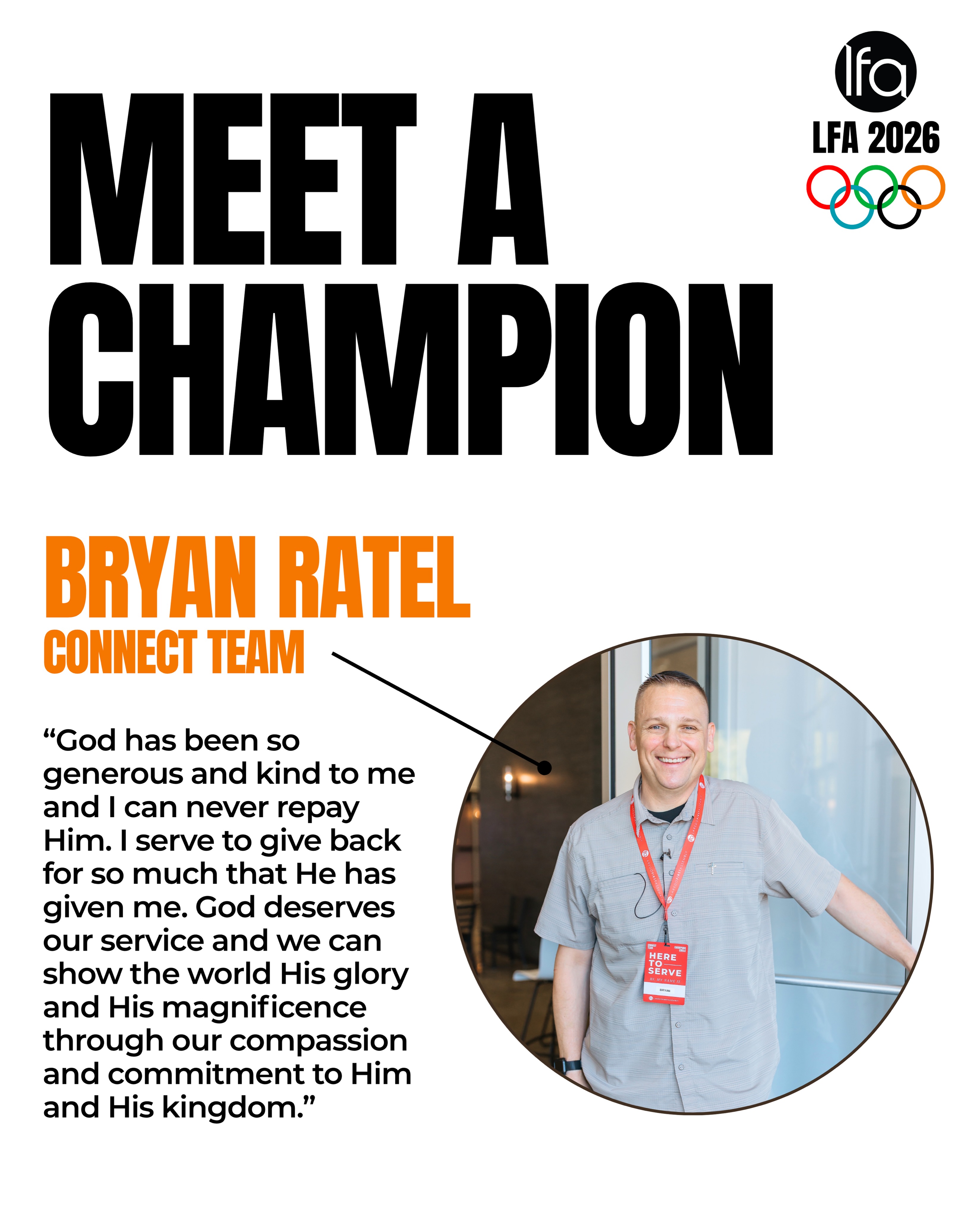 Leading up to the LFA Olympics, weโre celebrating a few familiar faces who represent the MANY Champions who faithfully serve our church every week! ๐งก
๐
MEET A CHAMPION: BRYAN RATEL
Bryan has served at LFA for 4 years and currently leads our Connect Team. Whether heโs welcoming people, teaching a Grow Group, or simply stepping in wherever thereโs a need, Bryan serves with consistency and a genuine heart for people.
Weโre grateful for you, Bryan! Thank you for helping make LFA feel like home. ๐
๐
MEET A CHAMPION: GERARDO ALVA
Gerardo started serving at just 12 years old! ๐คฏ Now, this incredibly gifted young man faithfully runs our lighting systems every Sunday as part of the AVL Team.
Smart, dependable, talented, and always willing to learn, Gerardo is proof that youโre never too young to use your gifts to serve God and His church.
We are so proud of you, Gerardo! ๐งก๐
๐
MEET OUR CHAMPIONS: MONICA & MANUEL PUGA
With 10 and 8 years of serving at LFA, Monica and Manuel have spent years making people feel welcomed, loved, and at home through our Spanish Connect Team. Monica also faithfully leads the ministry as our Spanish Connect Director!
Their kindness, generosity, and love for people are felt by everyone around them.
ยกGracias, Monica y Manuel, por servir con tanto amor! ๐งก
๐
MEET A CHAMPION: JULIO VALDEZ
For 3 years, Julio has been the (mostly unseen) heartbeat behind our worship every Sunday. ๐ฅ
He practices, prepares, shows up, and serves week after week with incredible consistency. But beyond his talent, Julio carries a genuine heart for worship and an anointing that canโt be taught.
Weโre blessed to have you, Julio! ๐งก
๐
MEET A CHAMPION: SOFIA HERNANDEZ
Sofia began serving in 2022 as a Junior Kids Church Leader, later joined our Coffee Bar Team, and today she helps RUN the Coffee Barโฆ all while still being a teenager! ๐คฏโ๏ธ
Sweet, caring, hardworking, and always willing to go above and beyond, Sofia has shown what it looks like to take ownership and serve others well.
Weโre so proud of you, Sofia! ๐งก
๐
MEET A CHAMPION: SHARON RUIZ
Sharon has served for 2 years on our Spanish Creative Team, but youโll find her serving far beyond jus