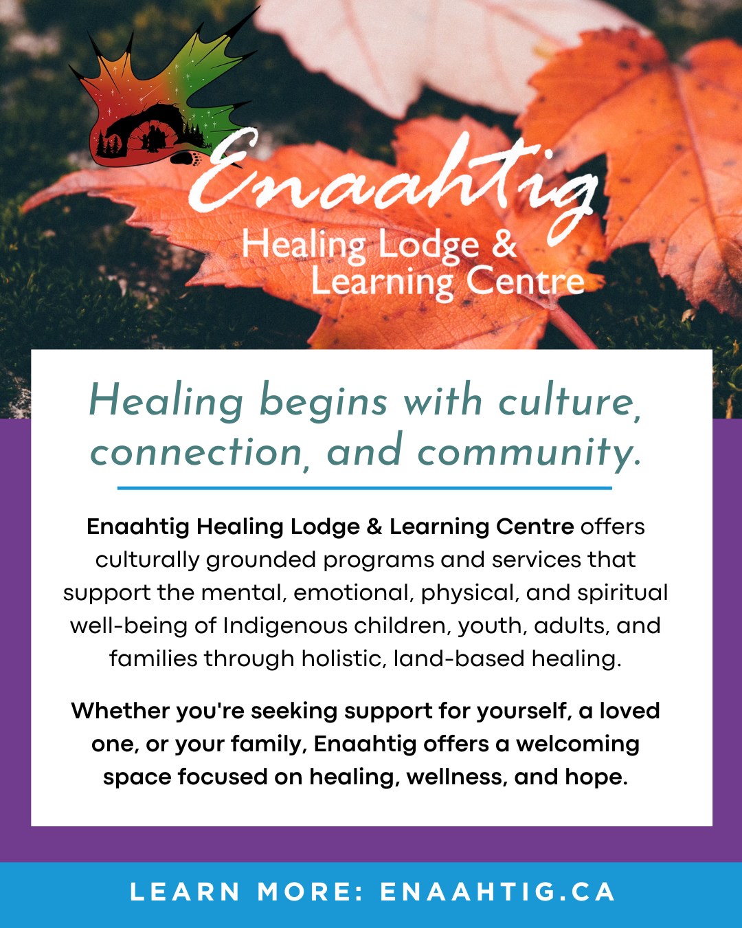 🧡 Healing is a journey, and no one has to walk it alone.
Enaahtig Healing Lodge & Learning Centre offers culturally grounded programs and services that support the mental, emotional, physical, and spiritual well-being of Indigenous children, youth, adults, and families. By bringing together traditional Indigenous teachings, land-based healing, and holistic wellness approaches, Enaahtig creates opportunities for healing, growth, and connection.
Whether you're looking for support, cultural programming, or resources for yourself or a loved one, Enaahtig is here to help.
Learn more about their programs and services at: enaahtig.ca
#IndigenousHealth #MentalHealthMatters #CommunityWellness #HealingThroughCulture #IndigenousWellness #NSOHT #OntarioHealthTeam #OHT