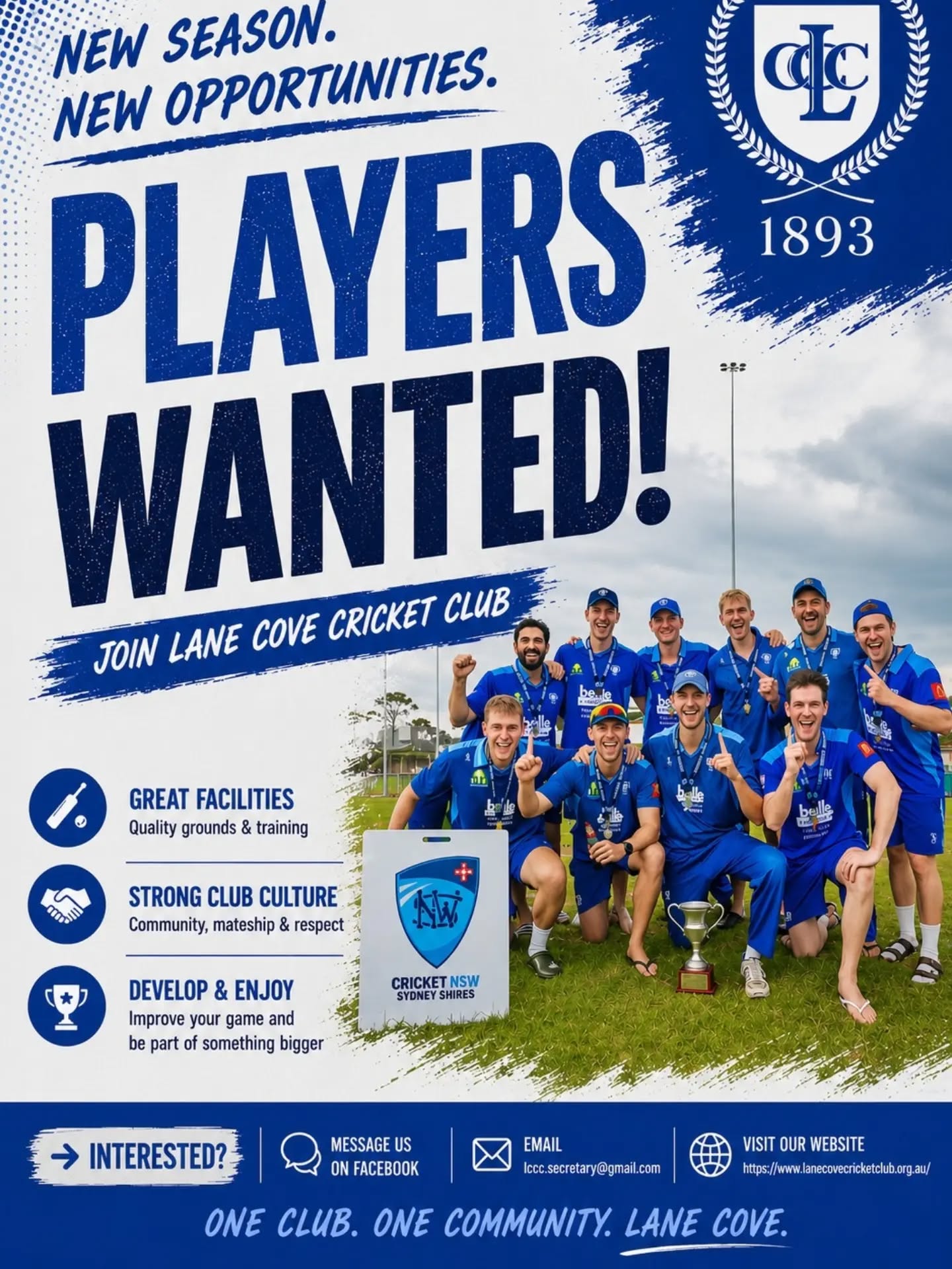 Looking for a new club this season ??
Lane Cove Cricket Club is welcoming and encouraging all new players to join for season 2026/27.
Week 4 of pre season starts this week with club
wide training being held on August the 30th at KSO.
#COYC🔵🔵