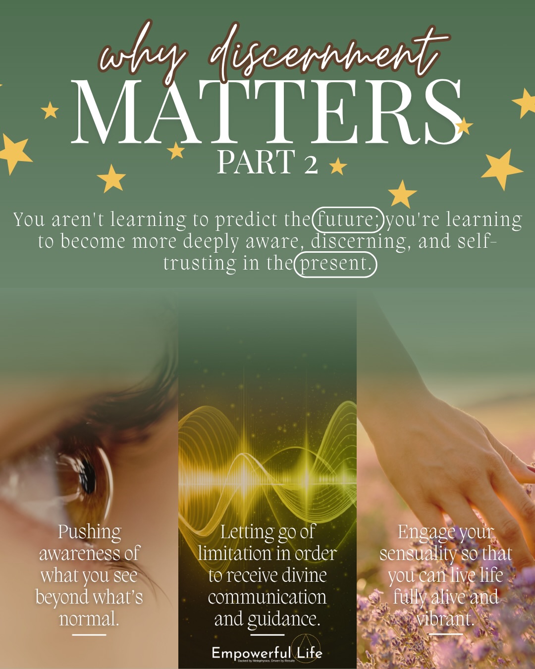Awareness matters… discernment matters… investing in your becoming matters!
The world we live in moves quickly, offers a multitude of options, paths, opportunities and challenges, and without awareness and discernment we can get lost or caught up in something that isn’t for our best good.
Intuition is a key component of our unique self. And yet, we fail to treat it as divine or natural, and we tend to over-rely on logic or reason when making decisions.
At Empowerful Life, we say, you can trust yourself more deeply when you embrace all of the tools God designed you to have - including your intuition.
Workshop coming to Chandler AZ on Sept 10. 🎟️ book your seat today.
#intuition #trustyourself #divinegifts #healing