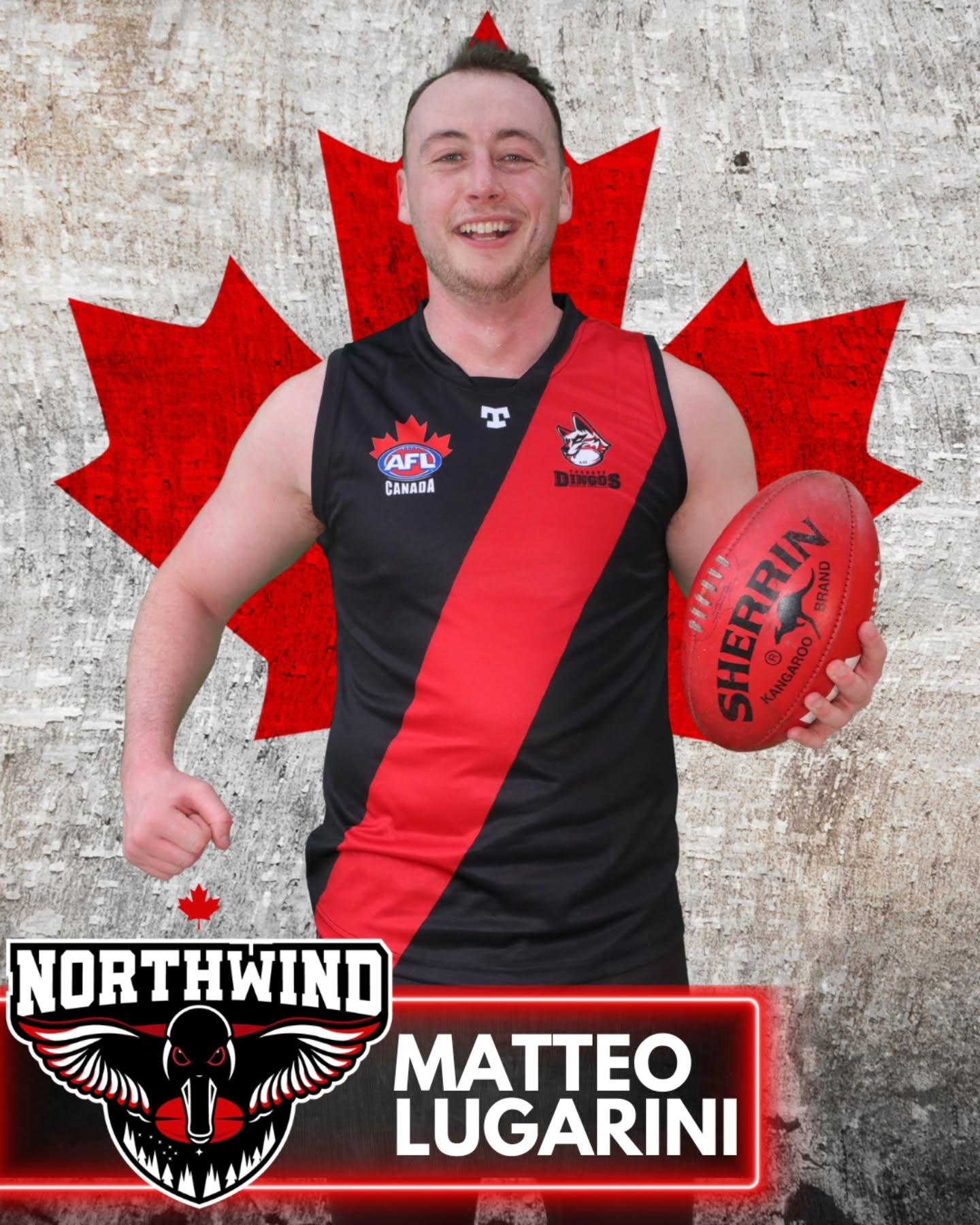 🇨🇦 Huge congrats to Dingo @matteolugarini who will be representing the @aflcanada Northwind at the 49th Parallel in Kelowna this weekend!
The Northwind will battle the @usafl1997 Revolution on Saturday August 29, 2026! First bounce is 4:30pm EST!
Other Canadian teams competing at the 49th Parallel Cup include the @okanagan_roosters, the Northern Lights and the Midnight Suns!
Best of luck to Tayo and all the Canadian players representing our country in Kelowna! You can stream all the games on the AFL Canada Youtube page!
#AsAPack