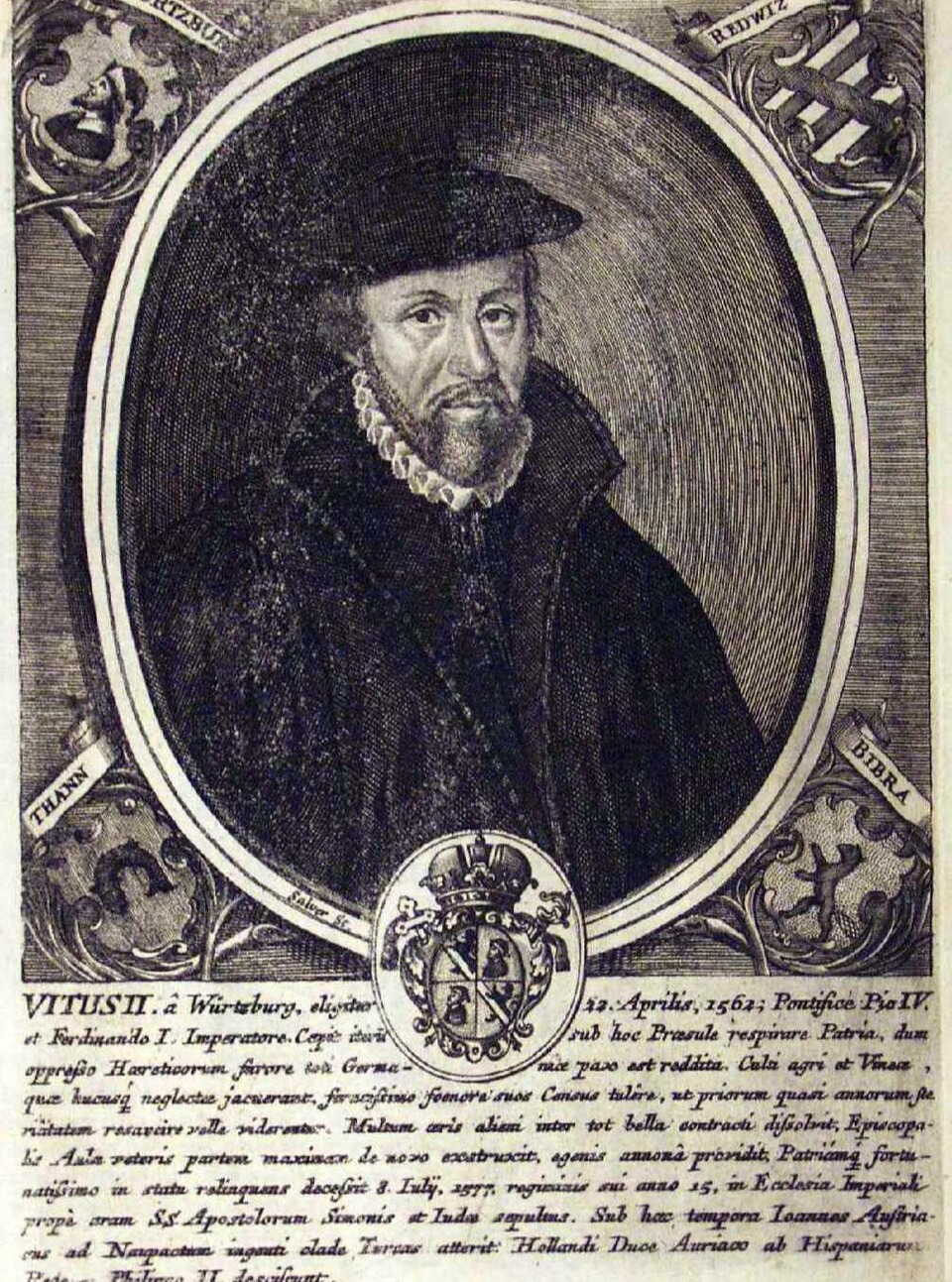 VEIT II. von Würtzburg (auch: Veit II. von Bamberg), *15. 6. 1519 Burg Rothenkirchen bei Kronach, † 8.7. 1577 Bamberg, Fürstbischof in Bamberg, römisch – katholisch.
Band LI (2027) Spalten in Vorbereitung
Online abrufbar
Autor: Ulrich – Dieter Oppitz
https://www.bbkl.de/index.php/frontend/lexicon/V/Ve/veitiivonwrtzburg-82096