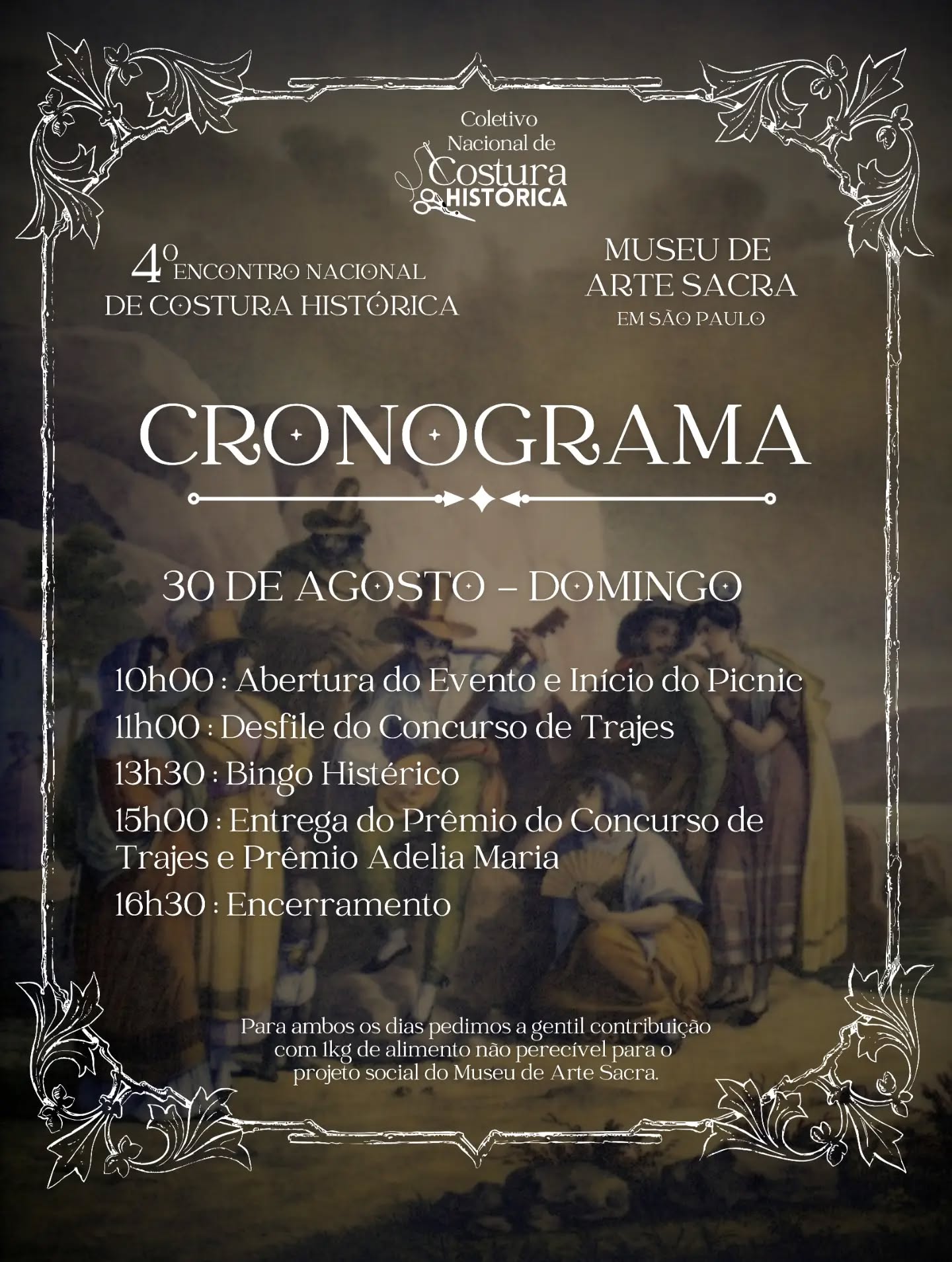 Horários oficiais das atrações do DOMINGO (30/08) do 4º Encontro Nacional de Costura Histórica! ✂️✨️
🫖 O início do Encontro acontece às 10h00 com um discurso especial de abertura e posicionamento das toalhas do Picnic.
✂️ O desfile do Concurso de Trajes acontece as 11h e TODOS os inscritos participam! Após o desfile, os finalistas são anunciados.
🎱 Às 13h30 teremos o Bingo Histérico com prêmios incríveis cedidos pelos apoiadores oficiais do Coletivo! (As cartelas serão vendidas alguns minutos antes. Veja as regras no post do Bingo aqui no perfil)
🏆 Às 15h00 teremos o anúncio de vencedor do Concurso de Trajes e entrega dos prêmios!
♻️ Às 16h30 encerramos com um discurso especial e nos unimos para organizar o local, deixando o jardim do museu limpinho! ✨️
#endch2026 #costurahistorica #costura #costuracriativa #historiadamoda