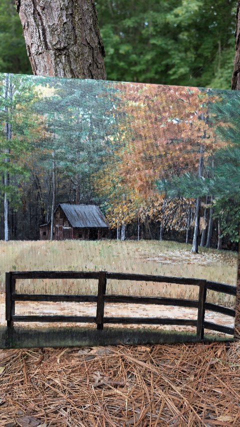 "Home" is an 18x18 acrylic painting that is now AVAILABLE for $695
We are approaching the time of year that inspires so many of my paintings: the turn of autumn. I love when the leaves on the trees are just starting to change color. The fields are golden. The light is softer. This painting captures that feeling you get at the very end of summer when you can feel autumn in the air.