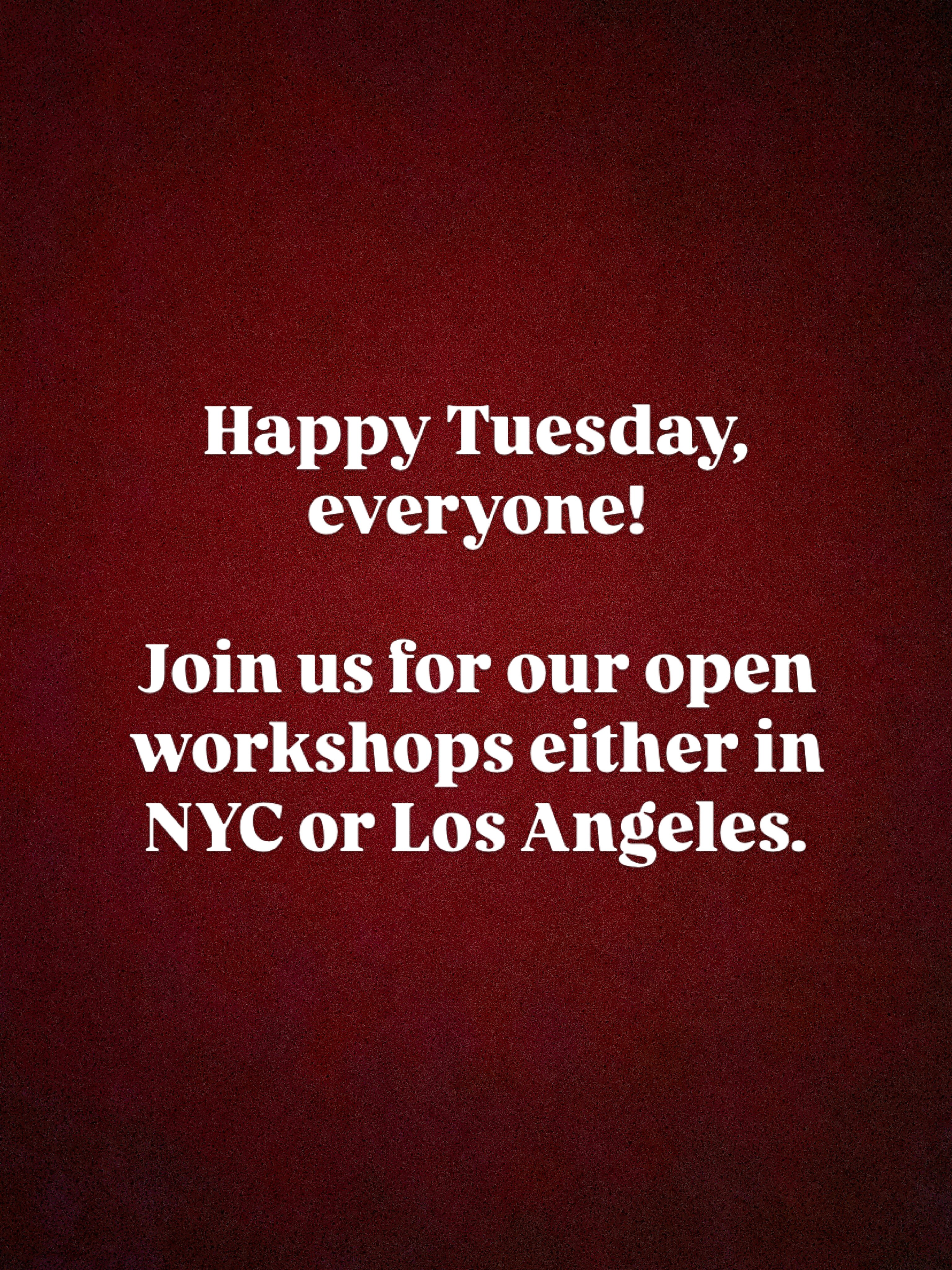 Open workshop tonight in BOTH NYC and LA. Join us for our weekly open workshop.
NYC:
8-10pm
El Barrio’s Artspace PS109 (@elbarriosartspace)
215 East 99th Street
LA:
7:30-9:30pm
Young People to the Front (@youngpeopletothefront)
4308 Burns Ave.
#theater #free #shakespeare #NYC #losangeles