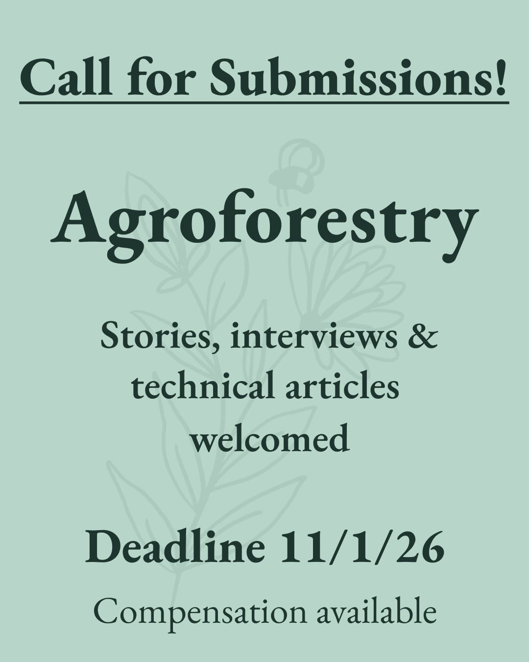 🚨Submissions are now officially OPEN for our forthcoming magazine issue dedicated to agroforestry!
This has been one of the most requested issue topics over the years and it’s already shaping up to be a really special one 🌳
To learn more about submitting, visit the @the_natural_farmer website!
Do you know an agroforestry farm doing great work?? Send this to them so we can highlight their story!
Compensation available.
.
.
.
#farming #NOFA #agroforestry #regenerativeagriculture #organicfarming