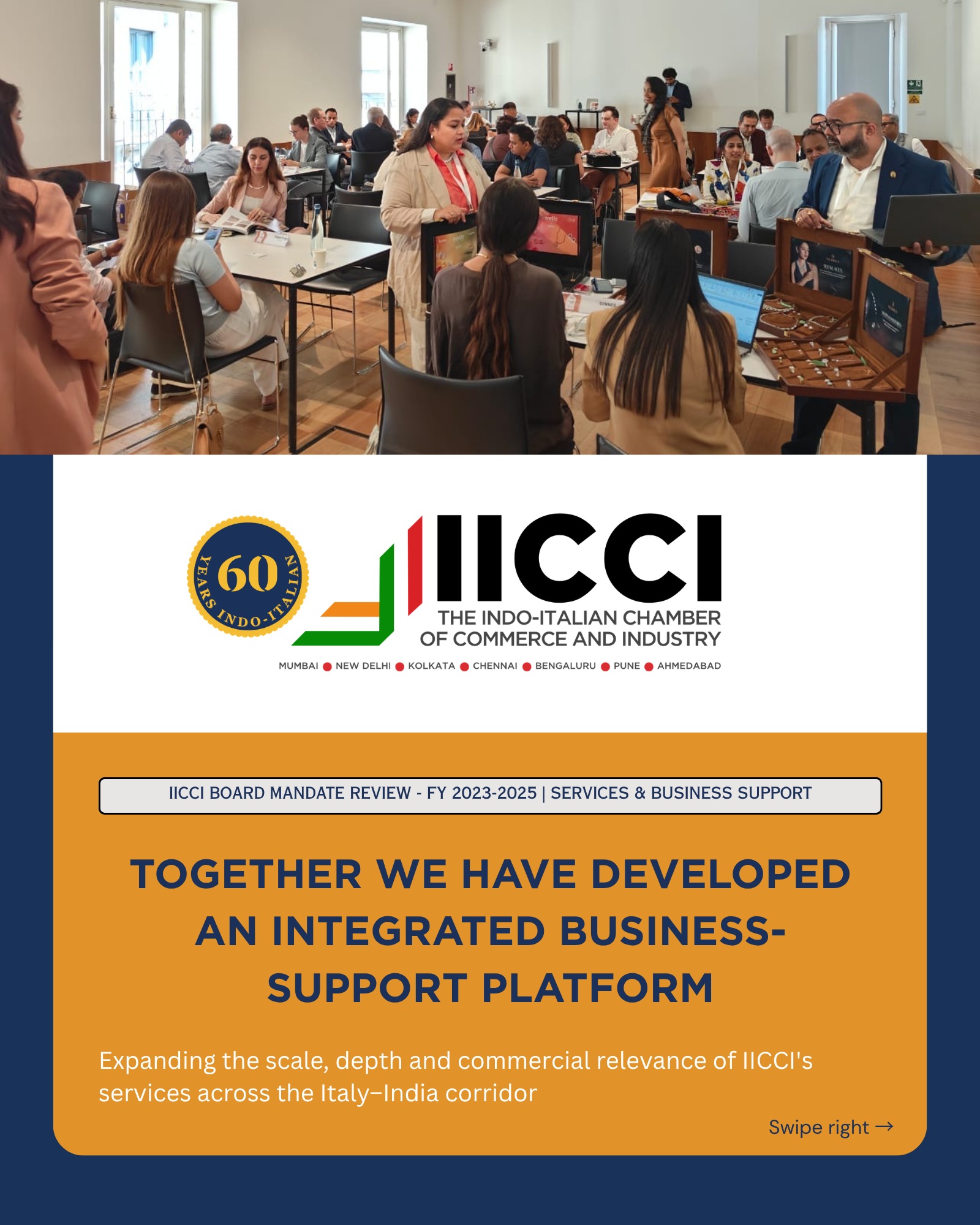 From individual services to an integrated business-support platform.
Over the mandate, revenues from services to companies grew from ₹28M to ₹67M, while IICCI expanded its offer across market research, scouting, matchmaking, market entry and operational support. VIVITALIA also grew from 8 to 15 takers.
President Alessandro Giuliani:
“Our objective is to support companies across the full market-entry journey. The next phase is to make this service platform even more scalable, recurring and bilateral, while integrating financial instruments and measuring business impact more systematically.”
#IICCI #ItalyIndia #BusinessSupport #MarketEntry