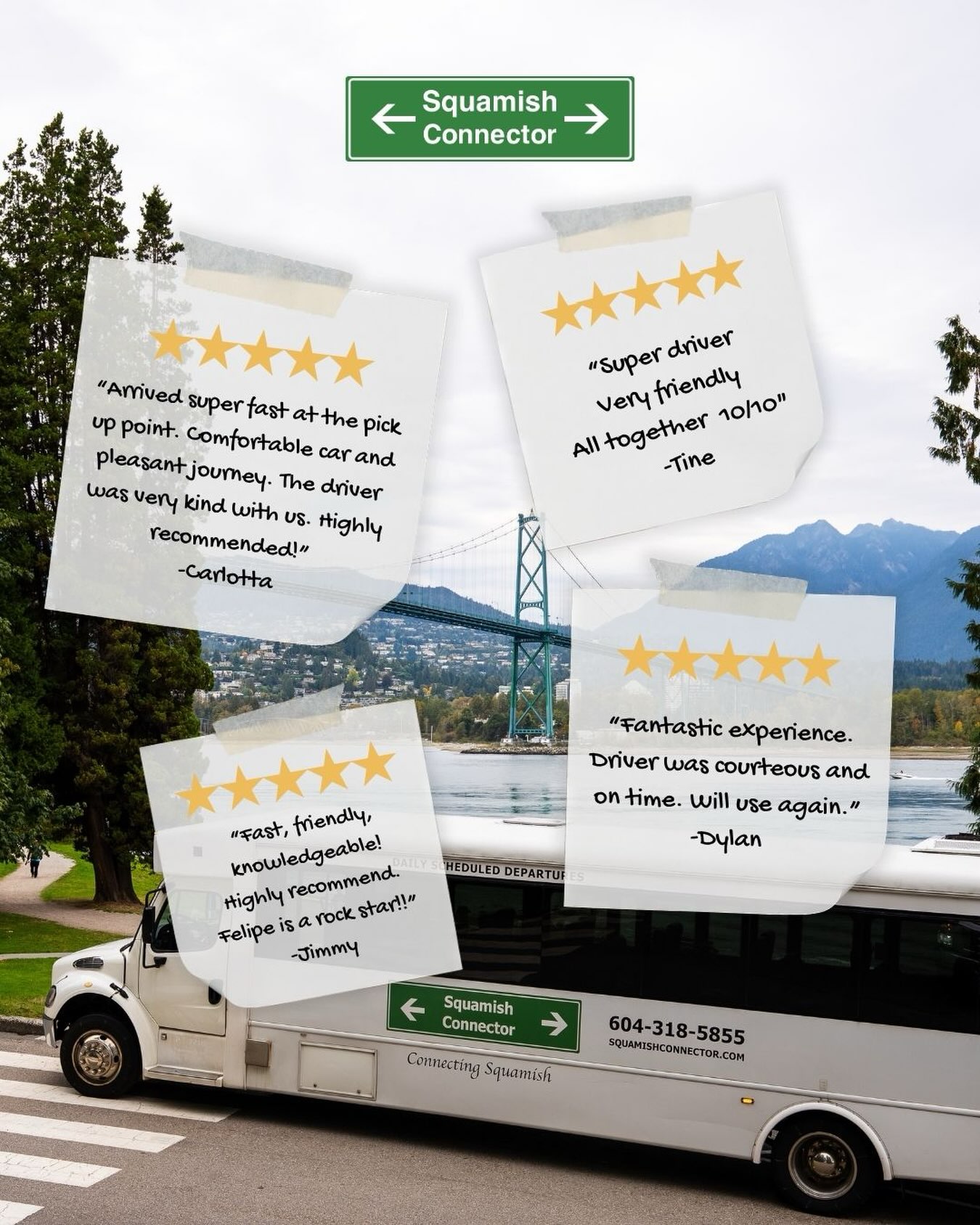 Some kind words about our services!
⭐️⭐️⭐️⭐️⭐️
Thank you to all our passengers! You keep our wheels turning! 🚐