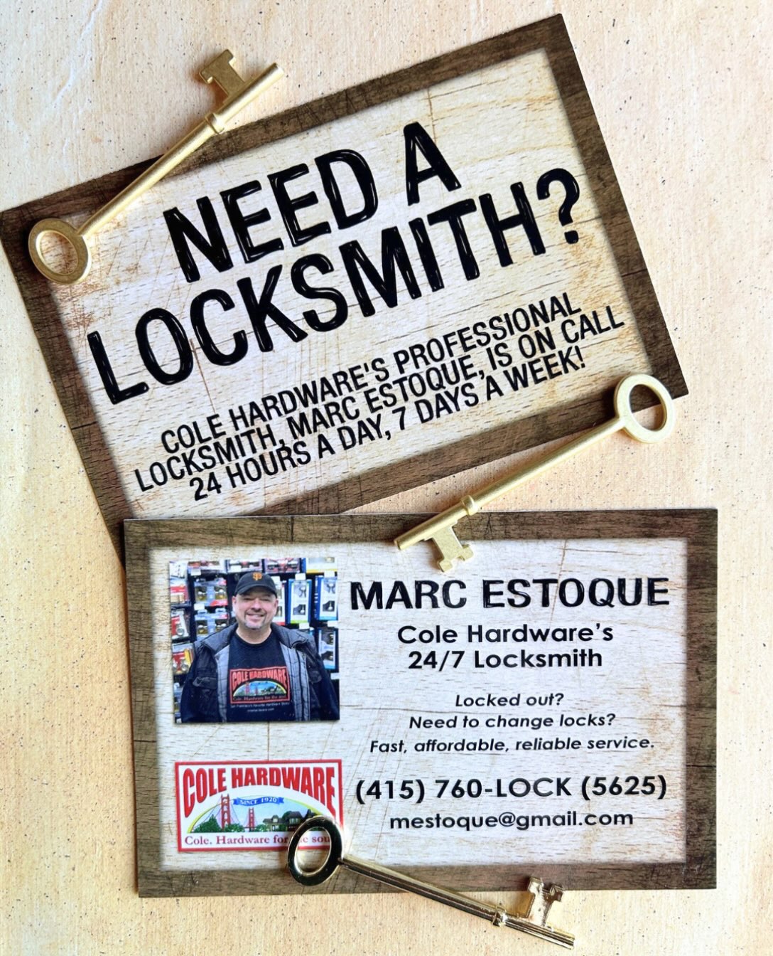 Meet Marc, Cole Hardware’s locksmith!
🔑Add Marc’s number to your contacts now, because you just never know. 🔑
Marc has been trained in commercial and industrial locksmithing and has more than 30 years of experience. In addition to rekeying, fixing and repairing locks, and rescuing people from lockouts, Marc is available to provide property security consultations.
#rockridge #northbeach #russianhill #colevalley #hardwarestore