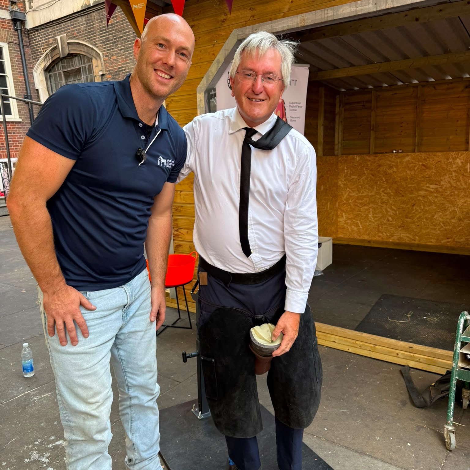 A wonderful opportunity today for the Worshipful Company of Farriers to support National Racehorse Week 2026 in St James’s Churchyard, Piccadilly.
The Master, John Cowper-Coles, and Renter Warden Elect Christopher Wynterbee-Robey, together with Past Master Carl Bettison, visited the event, which brought racehorses into the heart of London.
Farriery was very much part of the day, with demonstrations giving visitors a close-up view of the craft. The Master and Renter Warden Elect even had the opportunity, under the expert guidance of @samdracott_farrier to try their hand at some of the skills involved in shoeing a horse!
Events such as this are a wonderful way of bringing farriery to a wider audience and highlighting the vital contribution skilled farriers make to the health, welfare and performance of the horse.
#WorshipfulCompanyofFarriers #NationalRacehorseWeek #Farriery #HorseWelfare