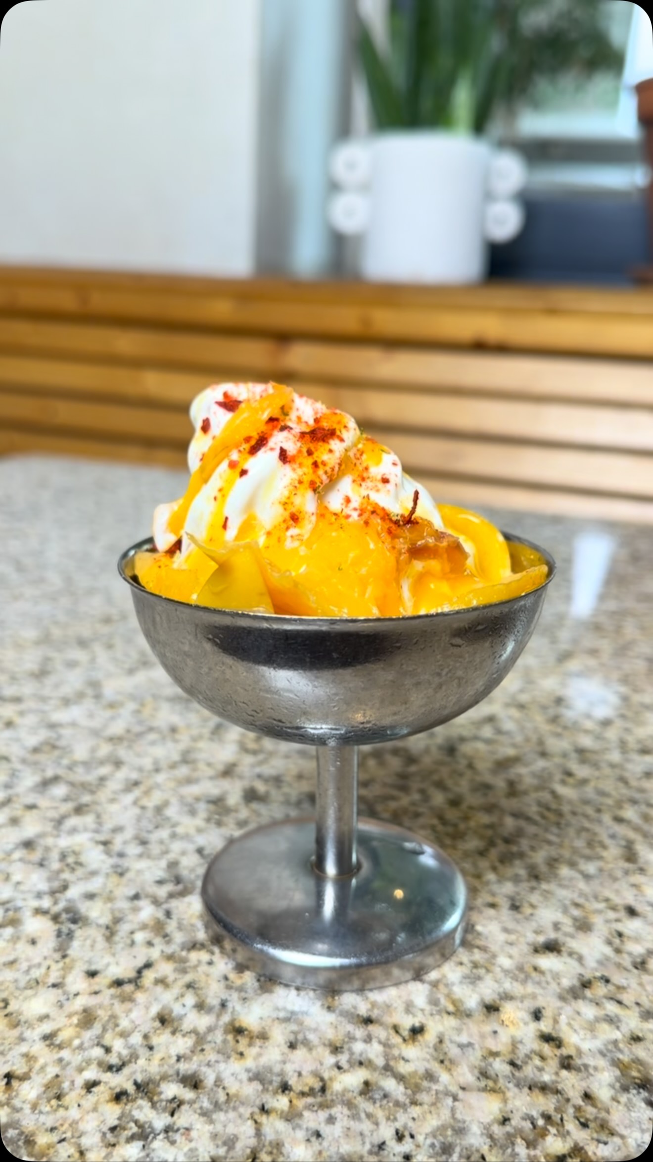 New buffalo soft serve with roasted nectarine, Aleppo pepper and lime 🐃🍦☀️ Super creamy, fruity and fresh. Perfect for those late summer afternoons
