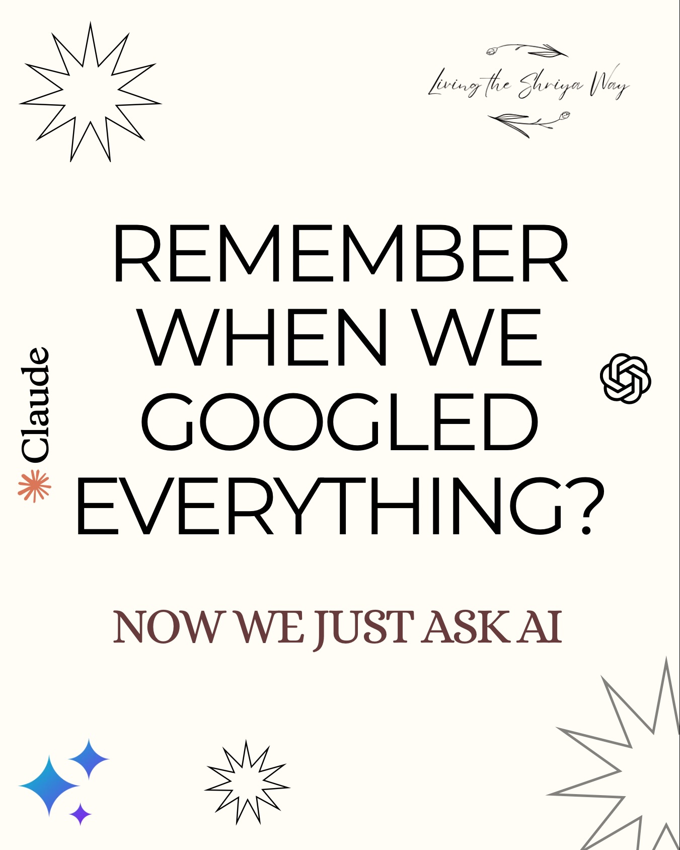 Remember when Google was the first place we went with every question?
Now, we ask ChatGPT, Claude, Gemini, Perplexity!!
It’s faster. Easier. Somehow, it knows exactly what we’re trying to say even when we don’t.
But I’ve been wondering if, in making answers easier to find, we’ve also lost something along the way — the unexpected discovery, the beautifully written article, the rabbit hole you never planned to fall into.
Because not everything worth reading is something you need to know.
Sometimes, you just need to enjoy the way it was written.
I wrote about it in my latest blog: The Things We Don’t Google Anymore.
Read it on Living the Shriya Way. #LivingTheShriyaWay #TheThingsWeDontGoogleAnymore #ChatGPT #Google #DigitalCulture