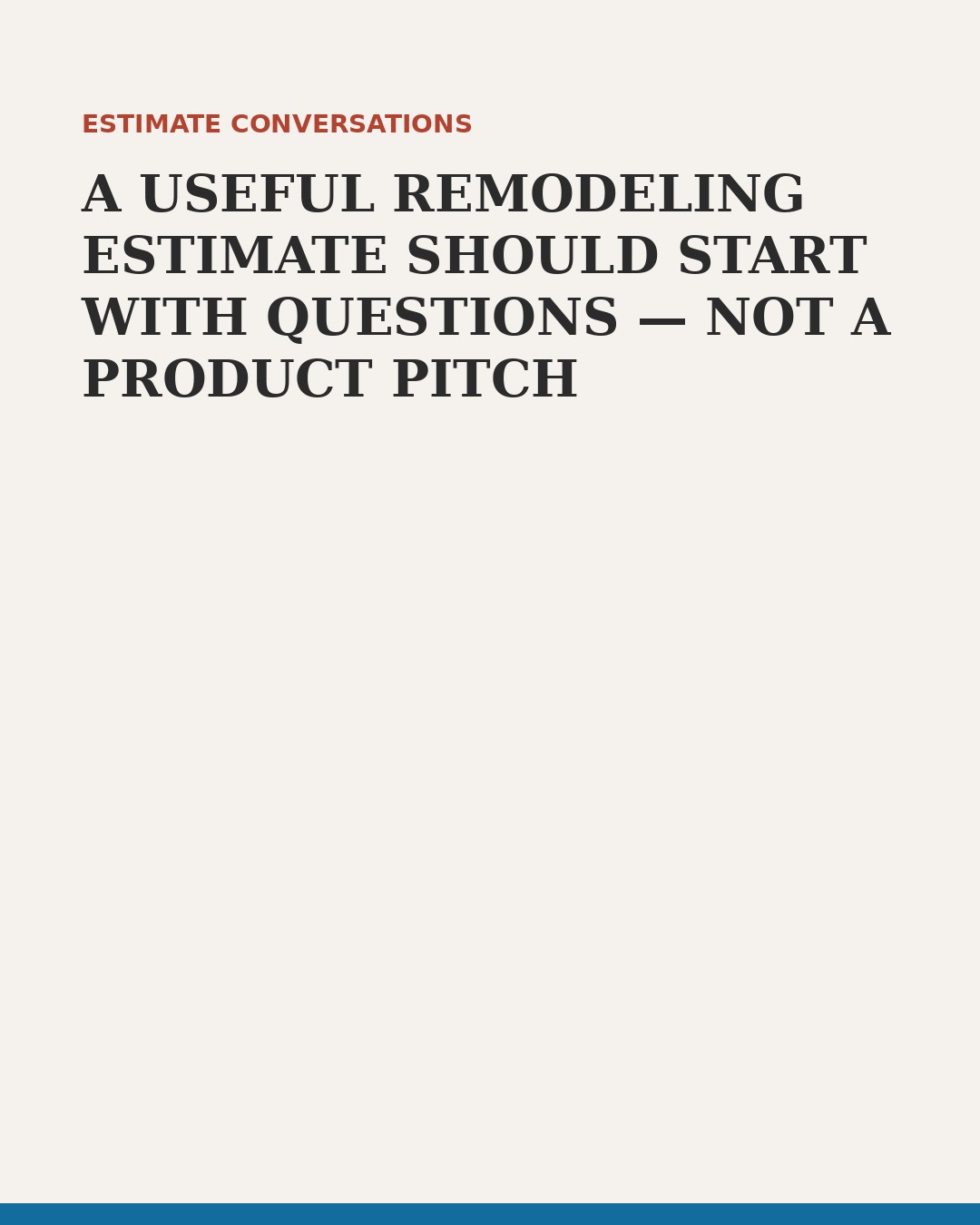 A useful remodeling estimate should not begin with a product pitch.
It should begin with questions:
- What is not working now?
- What outcome matters most?
- Which decisions have already been made?
- What is still uncertain?
- Are there timing, access, or household constraints?
- Which parts of the scope could change the budget most?
Bring photos, measurements if available, and a short list of priorities. You do not need to have every finish selected before asking for guidance.
A clear estimate conversation should help you understand the scope—not pressure you into a decision before the scope is clear.
When you're ready to discuss the project, request an estimate through the link in our profile.
#RemodelingEstimate #HomeImprovementPlanning #SantaClaritaHomes #ConstructionConcern