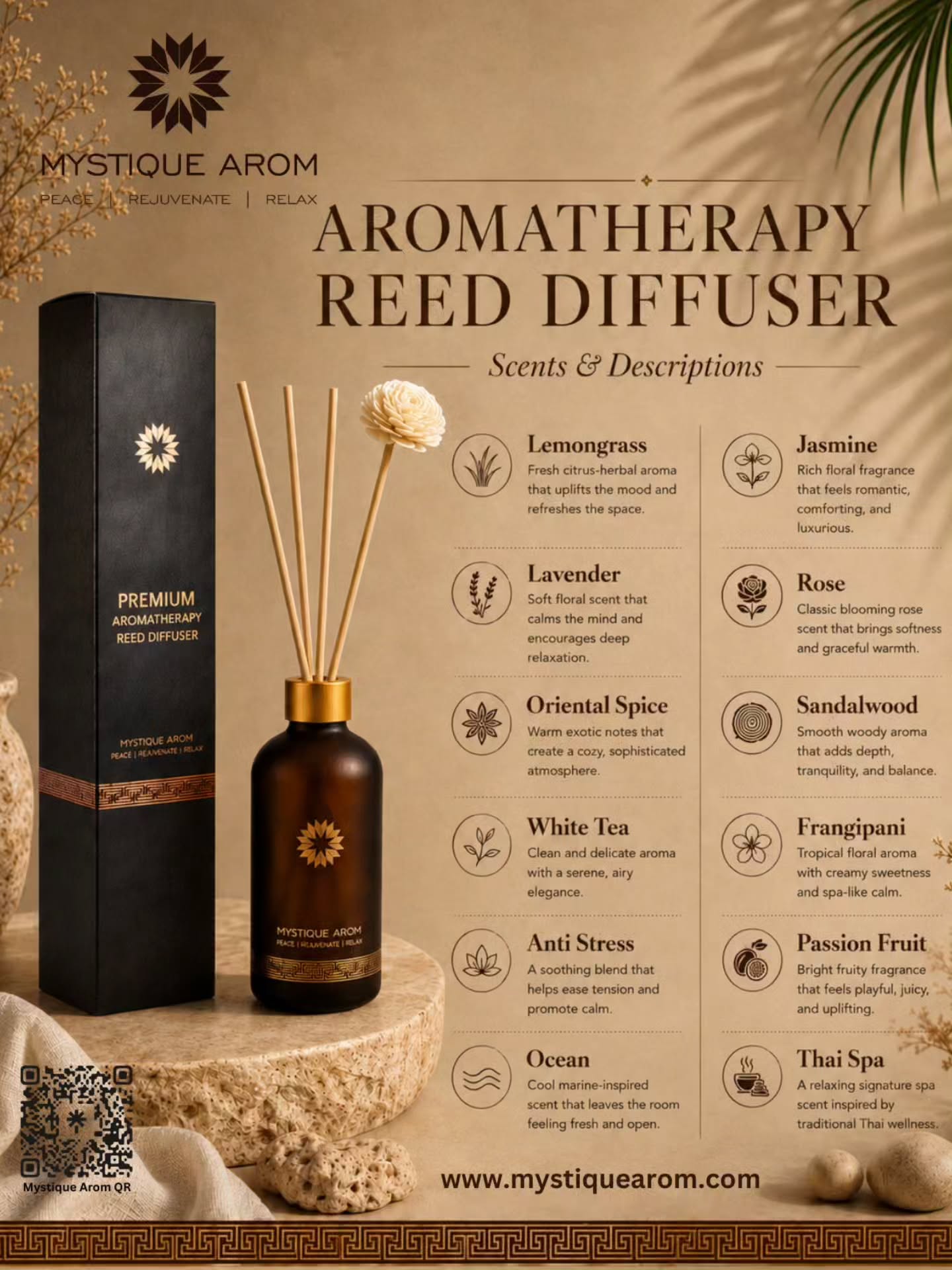 Premium Aromatherapy Reed Diffuser 100 ml
Available - Buy Now !
www.mystiquearom.com
#mystiquearom #reeddifusser #aromatherapy #bringthespahome