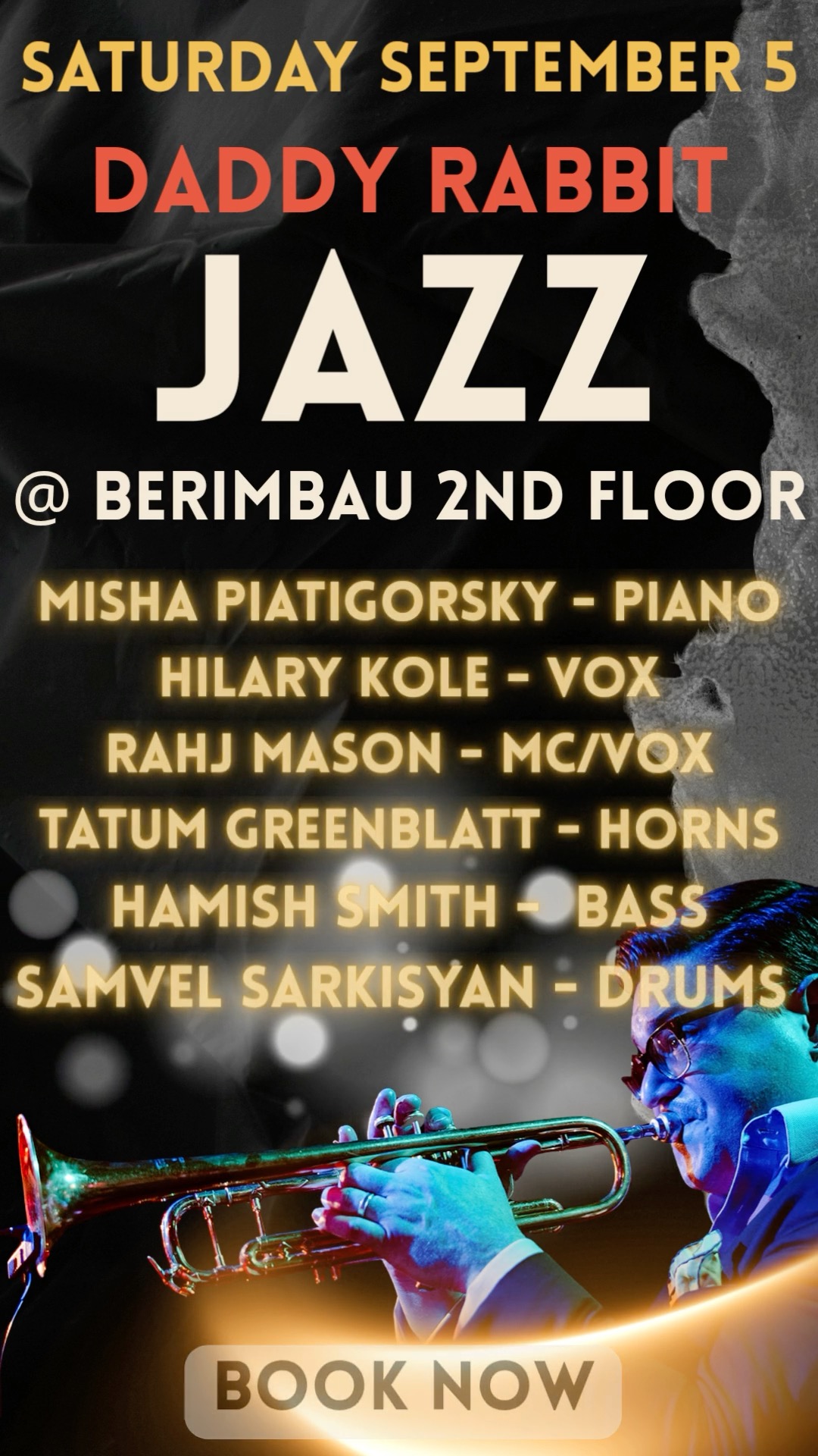 BIIIIG party next Saturday September 5 @berimbau.secondfloor as Daddy Rabbit unleashes their latest superband. Unmissable live music and cocktails for your NYC weekend. Tickets at https://daddy-rabbit.turntabletickets.com #livemusic #nyc #jazz