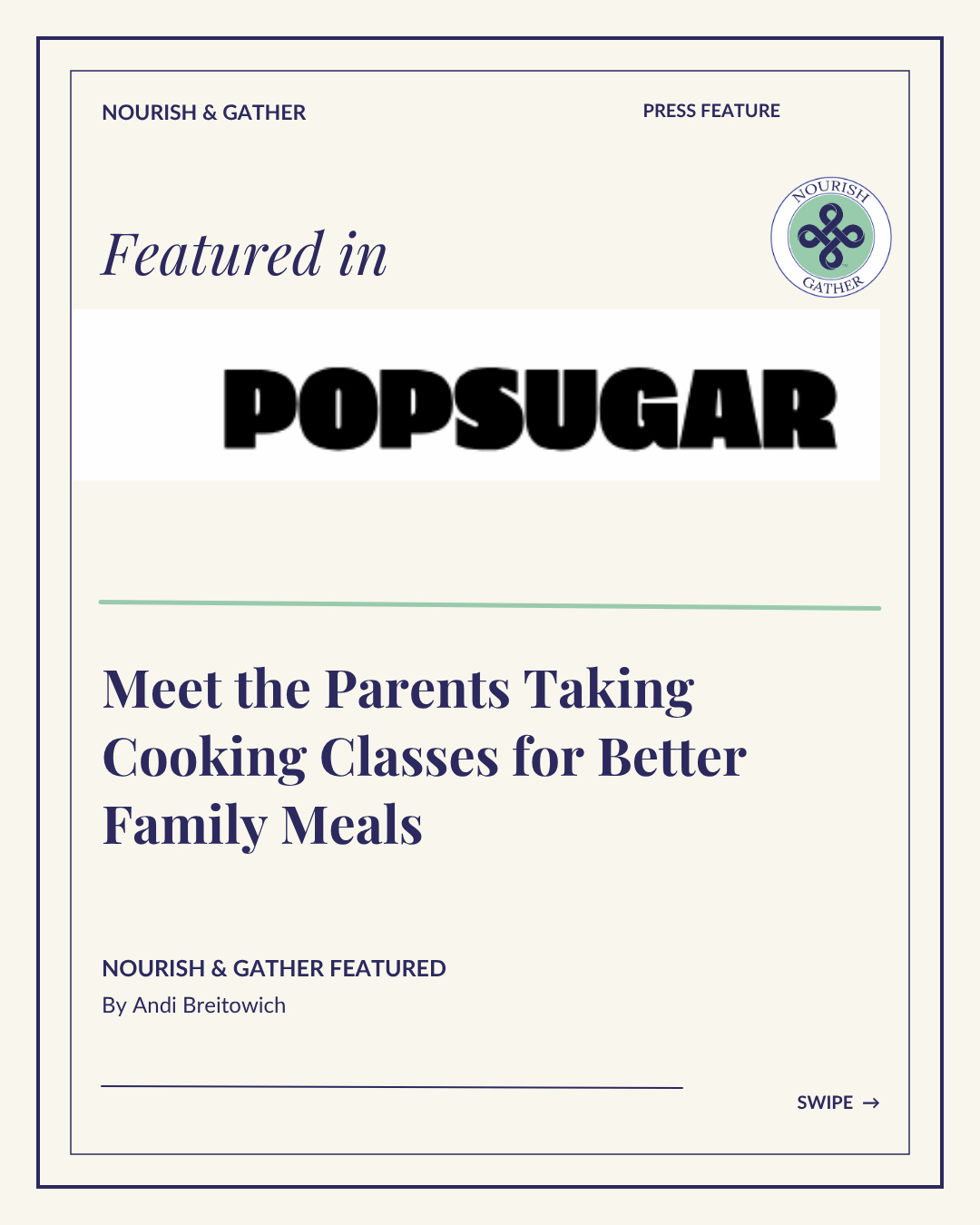 “What’s for dinner?”
For a lot of parents, that question gets old fast.
Especially when your kids are picky, everyone is tired, and you feel like you’re making the same five meals on repeat.
That’s why parents take The Family Table Reset.
They want more ideas, more confidence, and more ways to use familiar ingredients so dinner doesn’t feel so repetitive.
Cooking classes aren’t just about collecting more recipes. They’re about understanding ingredients, building skills, gaining confidence, and learning how to make meals that actually work for your family.
That’s exactly what Andi Breitowich @andimora5 explored in a recent @POPSUGAR piece, “Meet the Parents Taking Cooking Classes For Better Family Meals,” where Nourish & Gather was featured. Thank you @survivingangie for sharing!
The answer isn’t a completely new dinner. It’s looking at the rice, vegetables, pasta, beans, or whatever you already use all the time and realizing there are so many different directions you can take them.
That can change the whole dynamic around the family table.
Want to learn more about The Family Table Reset or read the full POPSUGAR article? Both are linked in my bio.
