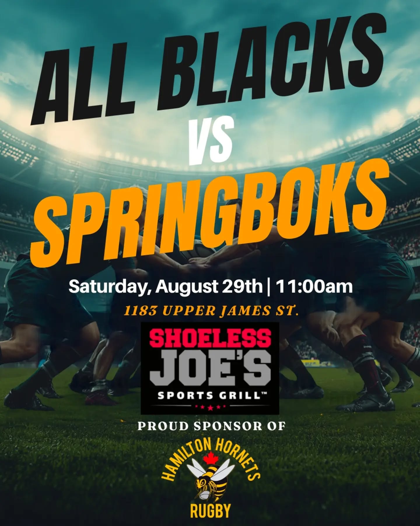 🏉🇳🇿🇿🇦 ALL BLACKS vs SPRINGBOKS WATCH PARTY! 🇿🇦🇳🇿
Rugby fan or first-timer, everyone is welcome! Come enjoy the game with the Hornets. 🐝🍻
📅 Saturday, August 29
🕚 11:00 AM
📍 1183 Upper James St, Hamilton
Huge thanks to Shoeless Joe's Sports Grill, proud sponsors of the Hamilton Hornets, for hosting us!
#HamiltonHornetsRugby #HamOnt #Rugby