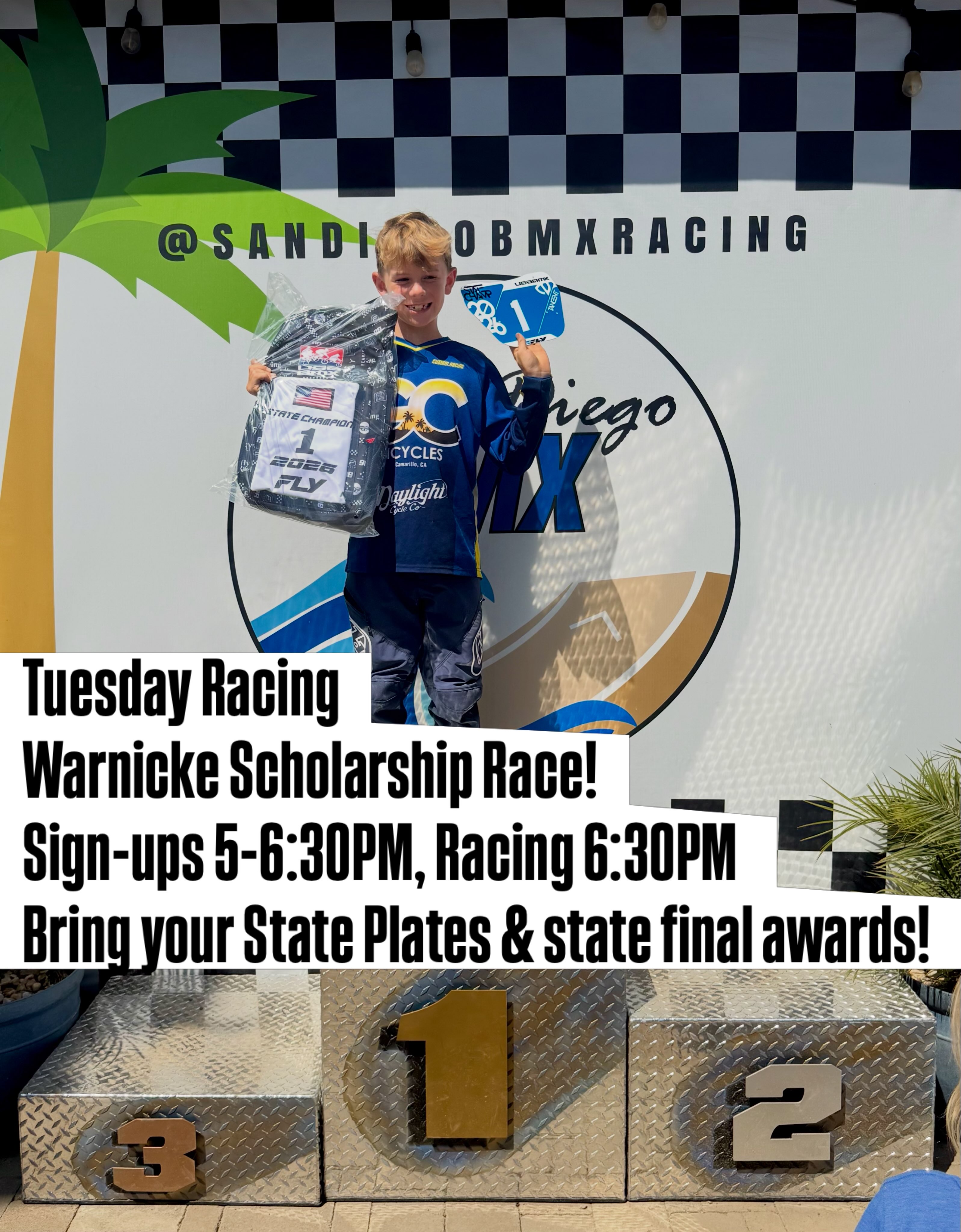 Tonight! Join us for a special Tuesday race night in support of the USA BMX Foundation’s Warnicke Scholarship! We will also be recognizing our locals that earned state plates and competed in the SoCal state finals last weekend in San Diego. Bring your state final awards and state plates for our group photo happening after 2nd round of racing before mains.
Sign-ups and open track: 5-6:30PM, racing at 6:30PM. All racers will earn certificate awards.
Race entry fees will be donated to the Bob Warnicke Scholarship fund via the USA BMX Foundation. The Warnicke Memorial Scholarship Fund supports USA BMX student athletes to meet the costs of undergraduate, trade school, or other educational avenues students wish to pursue.
Thank you in advance for your support of this awesome scholarship for BMX student athletes! See you at the track!
#usabmx #usabmxfoundation #warnickescholarship #warnickescholarshiprace #freedomparkbmx