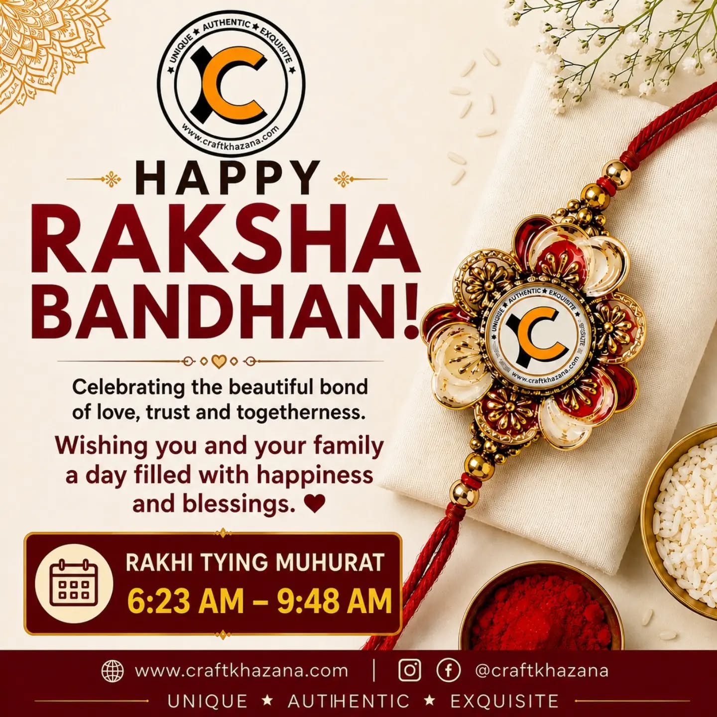 🥹❤️ 111 RAKHI PACKETS & COUNTING! ❤️🥹
We crossed the 100 mark this Rakhi season! 🎉
111 packets delivered till now. 🎁✨
Thank you to every single customer who trusted Craft Khazana, supported our handmade creations and made us a part of your celebrations. 🙏❤️
Your love and trust keep us creating! ✨
And we're not stopping here…
Keep supporting us and keep shopping handcrafted jewellery, home décor & more. 🛍️
Thank you for being a part of our journey! ❤️
— Craft Khazana
Unique • Authentic • Exquisite
www.craftkhazana.com